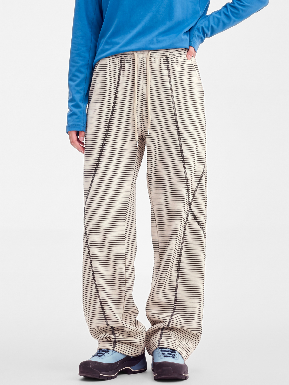 PaleLine - Women's Striped Wide-Leg Drawstring Pants