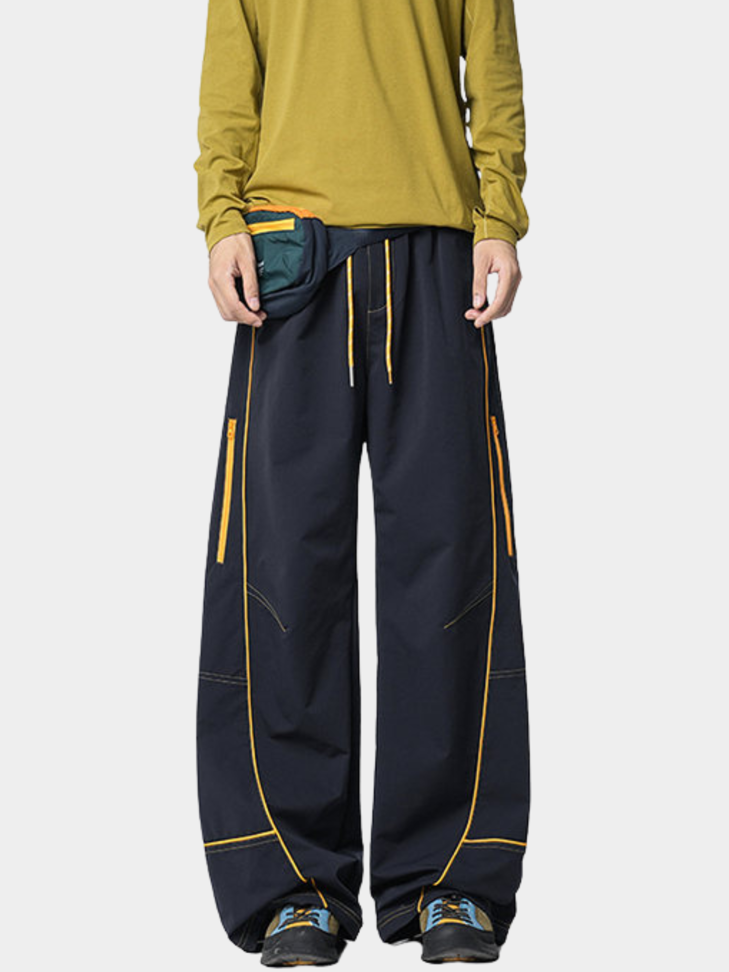 FoxView - Unisex Three-Proof Colorblock Striped Curved-Cut Pants
