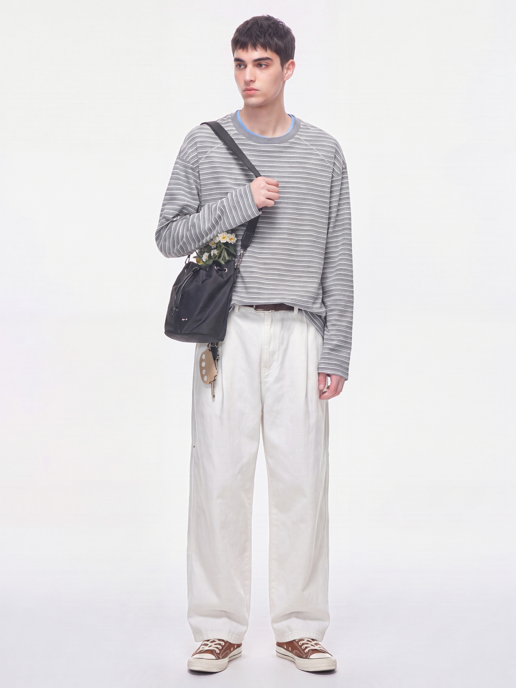 DualDrift - Color-Block Striped Crew Neck T-Shirt