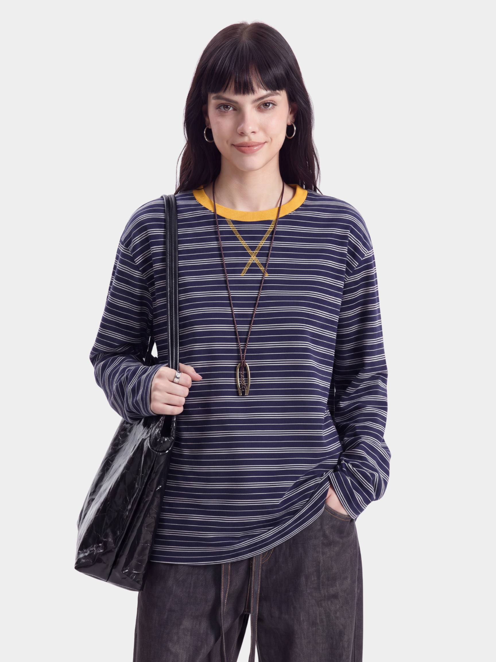 LineVeil - Unisex Contrast Stripe Layering Long Sleeve Top