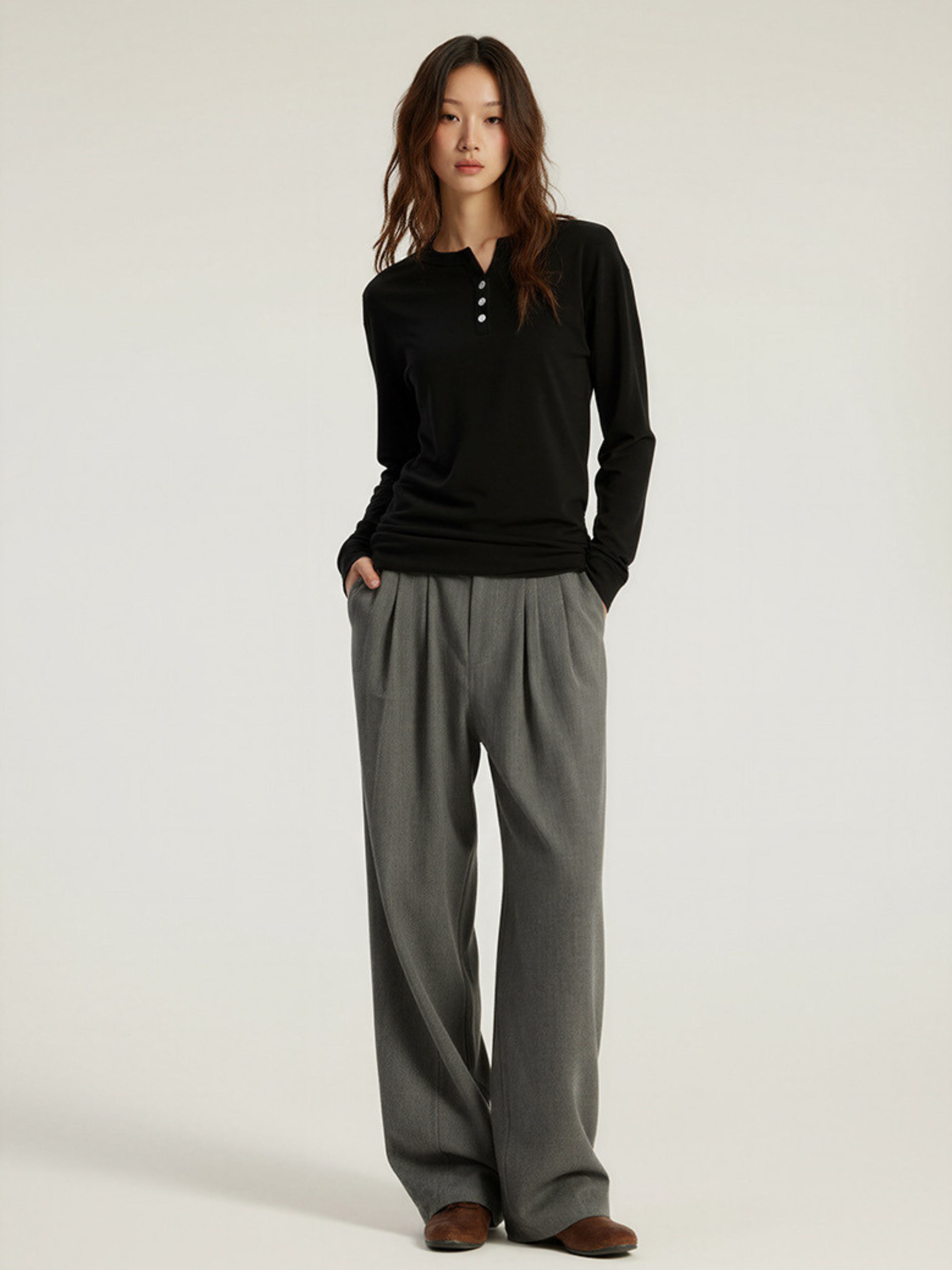 Ashford - Women's TENCEL™ Henley Neck Slim-Fit Long Sleeve Tee