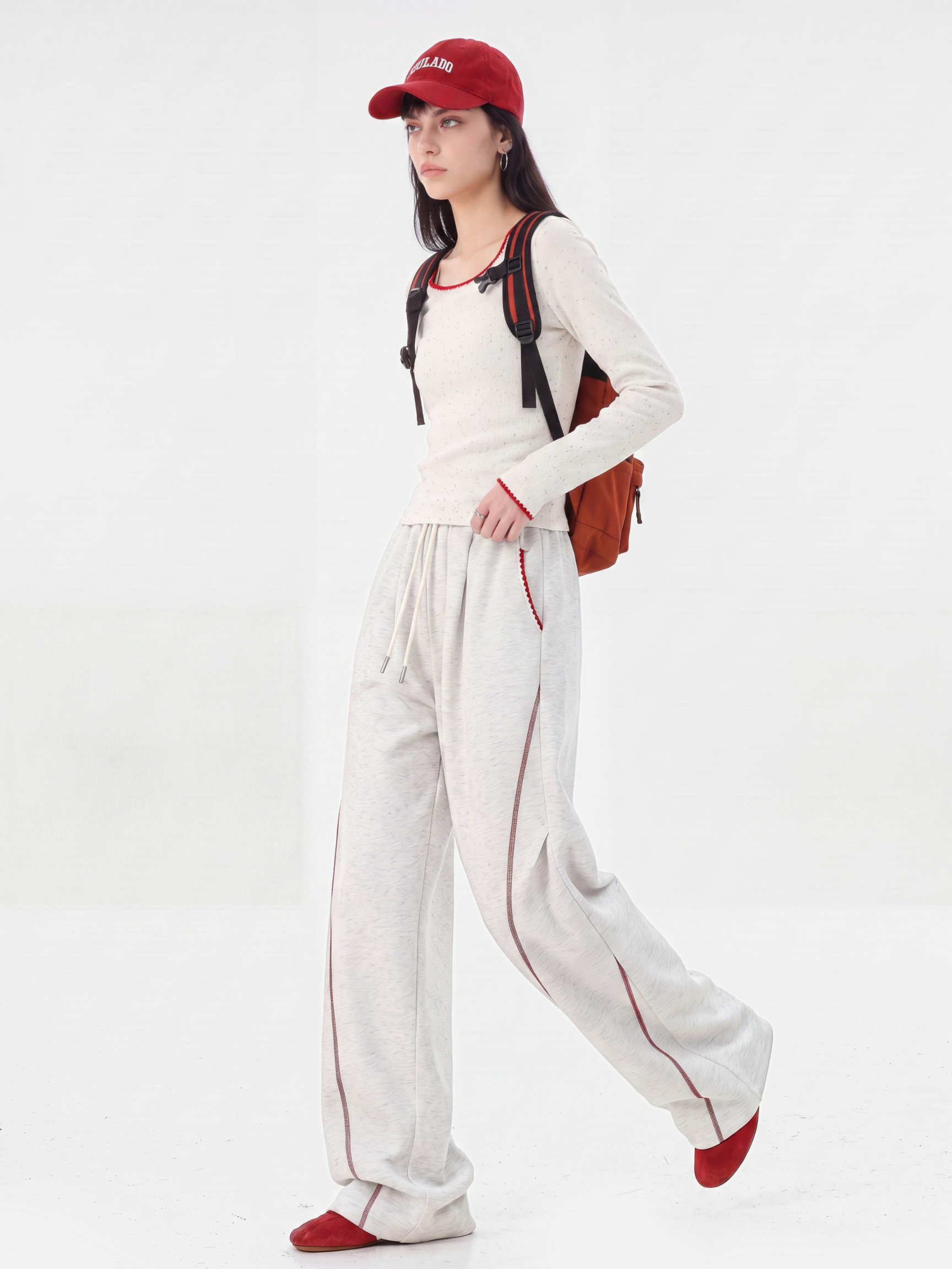 TraceSway - Women's Contrast Stitch Wide-Leg Pants