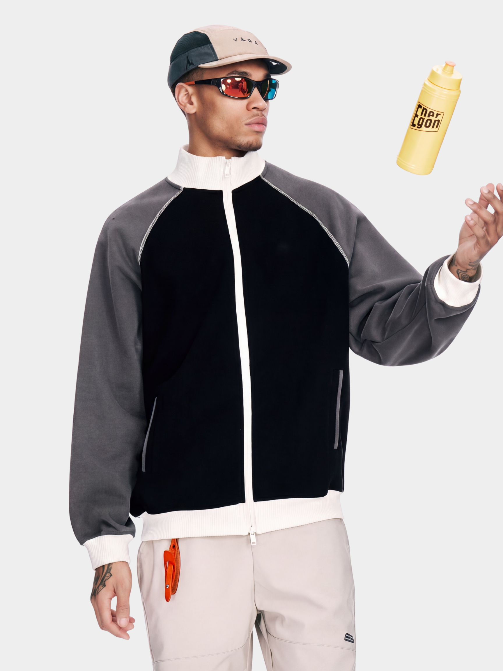 EdgeDrift - Unisex Color-Block Raglan Stand Collar Zip Jacket