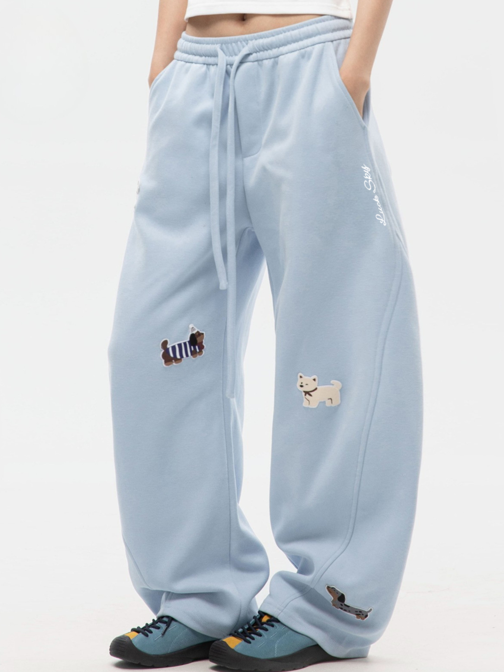 FrostView - Women's Dachshund Patch Embroidery Straight Leg Pants