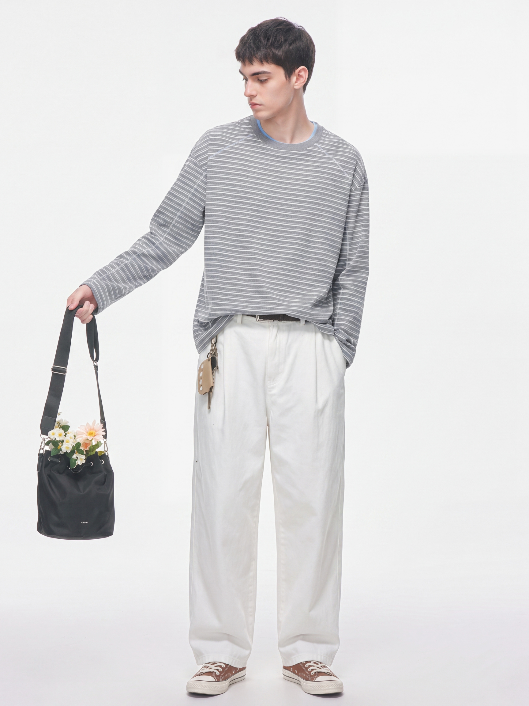 DualDrift - Color-Block Striped Crew Neck T-Shirt