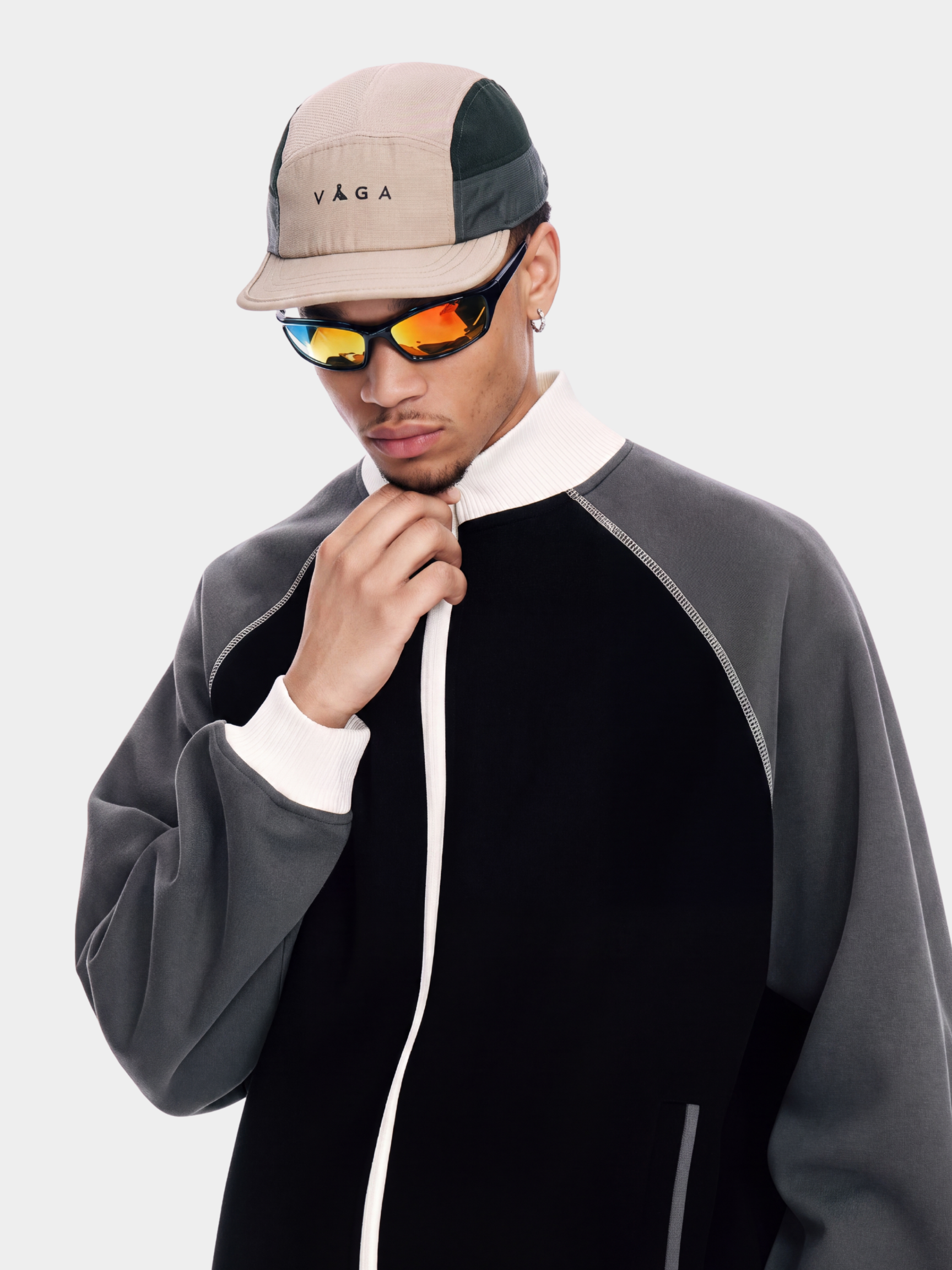EdgeDrift - Unisex Color-Block Raglan Stand Collar Zip Jacket