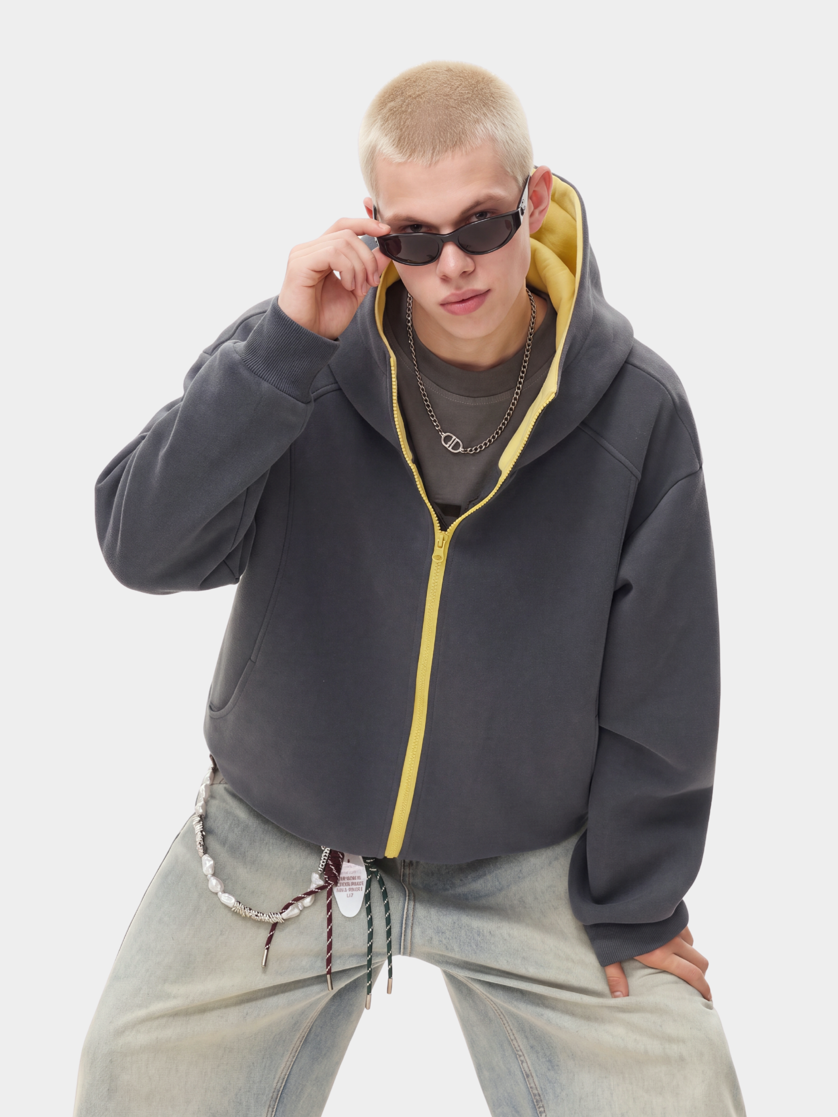 NeckVeil - Men's Contrast Color High Neck Zip-Up Jacket