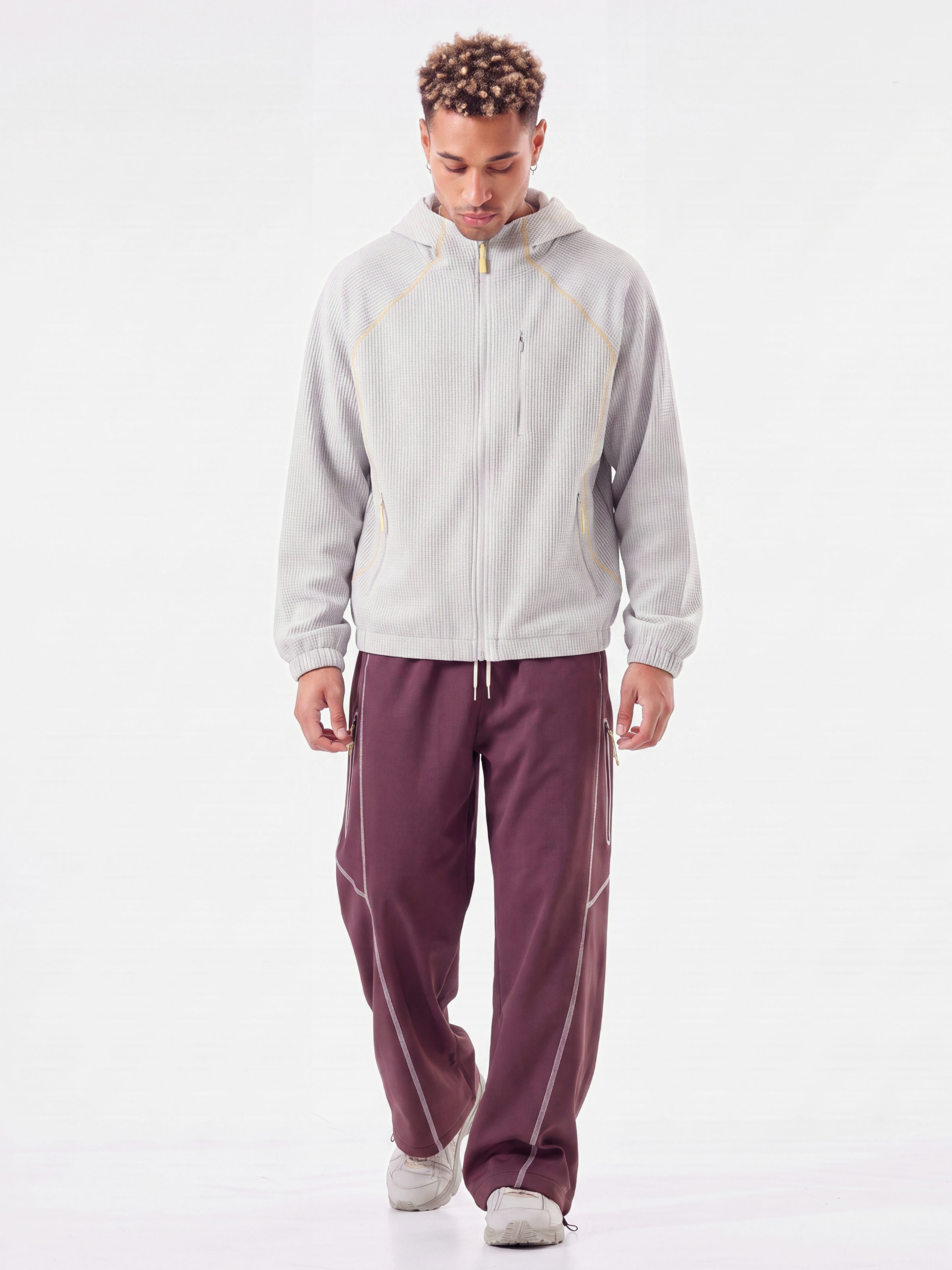 SplitVeil - Unisex Waffle Texture Contrast Stitch Zip-Up Jacket