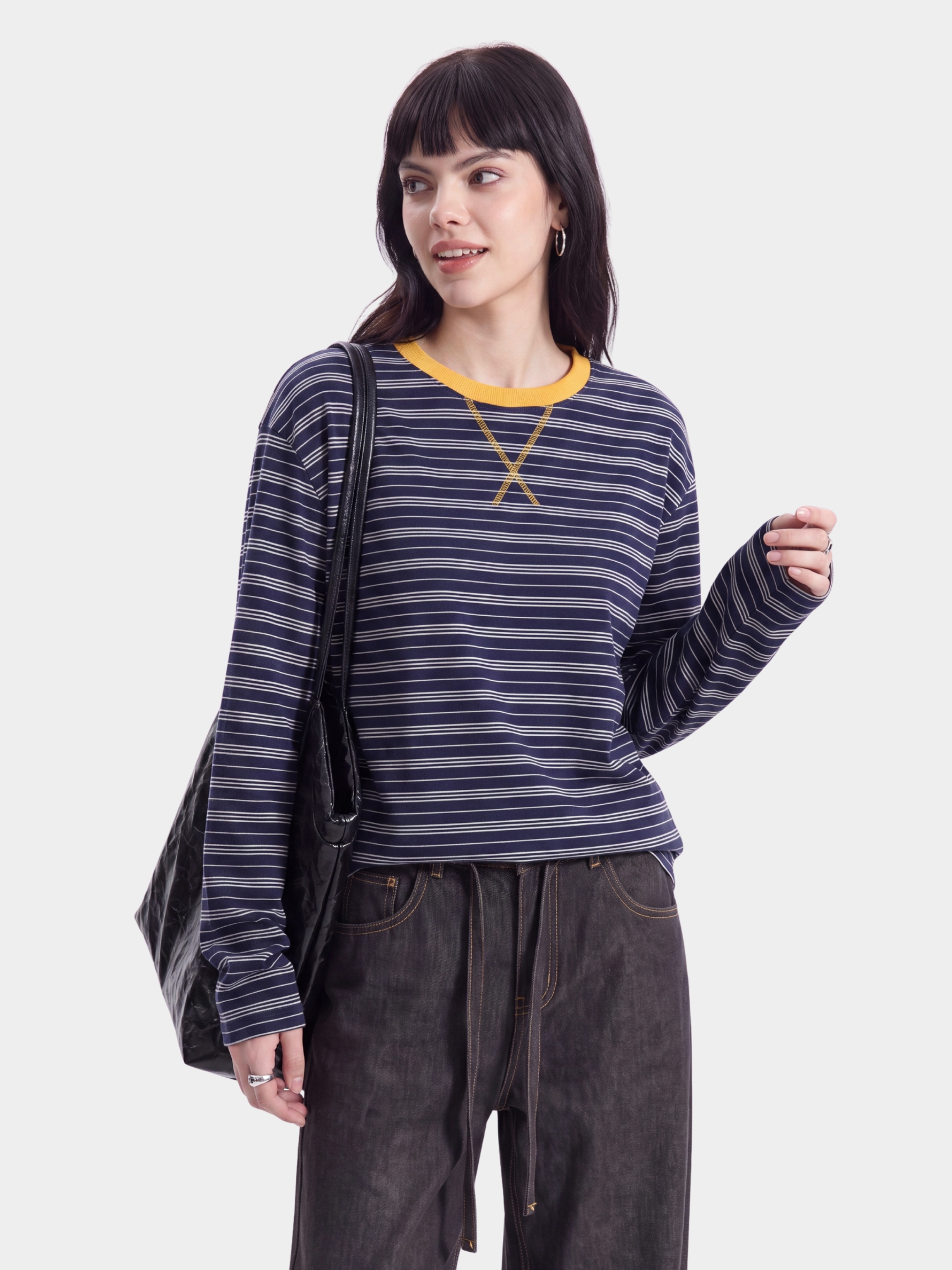 LineVeil - Unisex Contrast Stripe Layering Long Sleeve Top