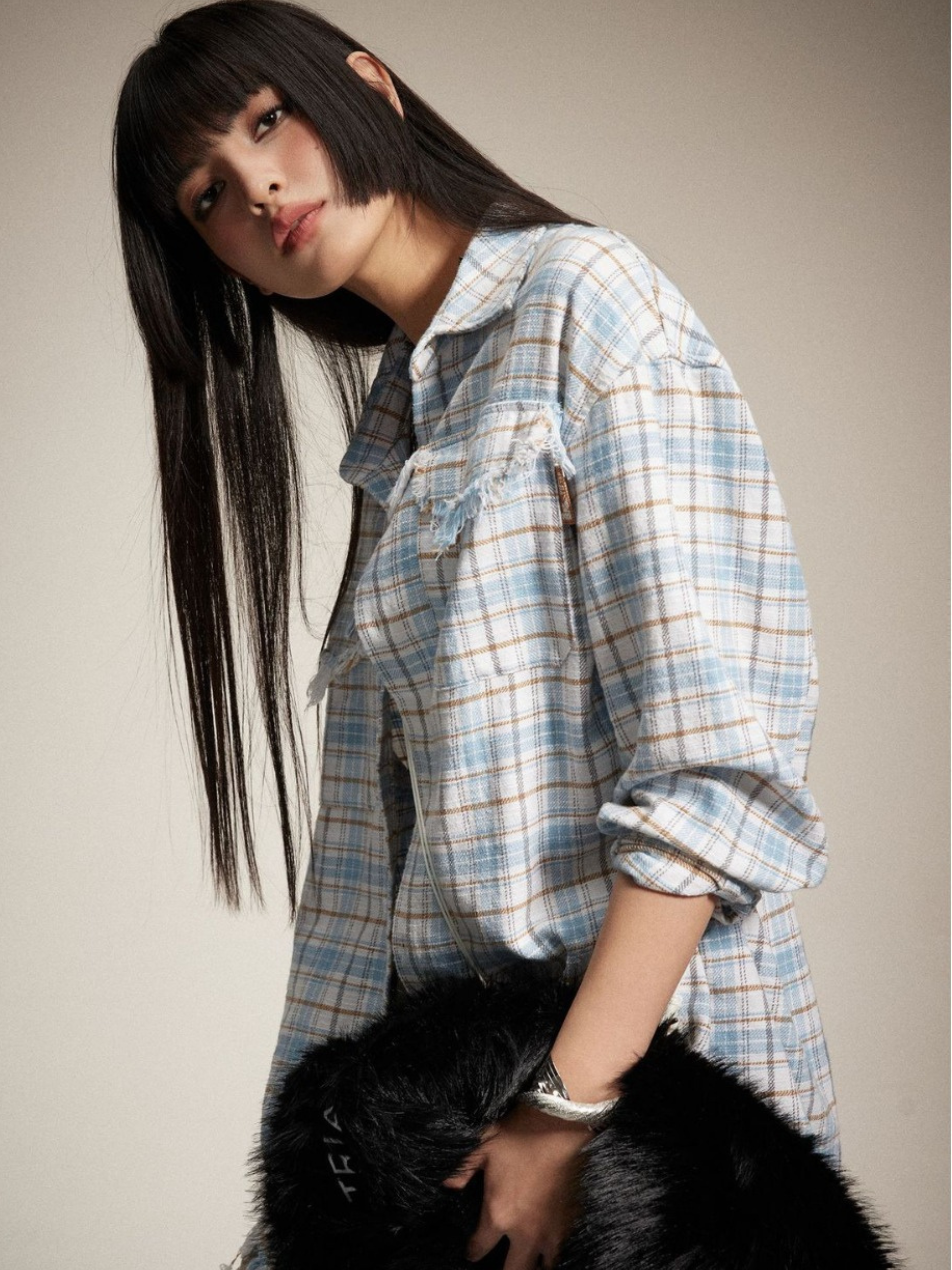 Blazetop - Women's Frayed Hem Plaid Long Sleeve Shirt