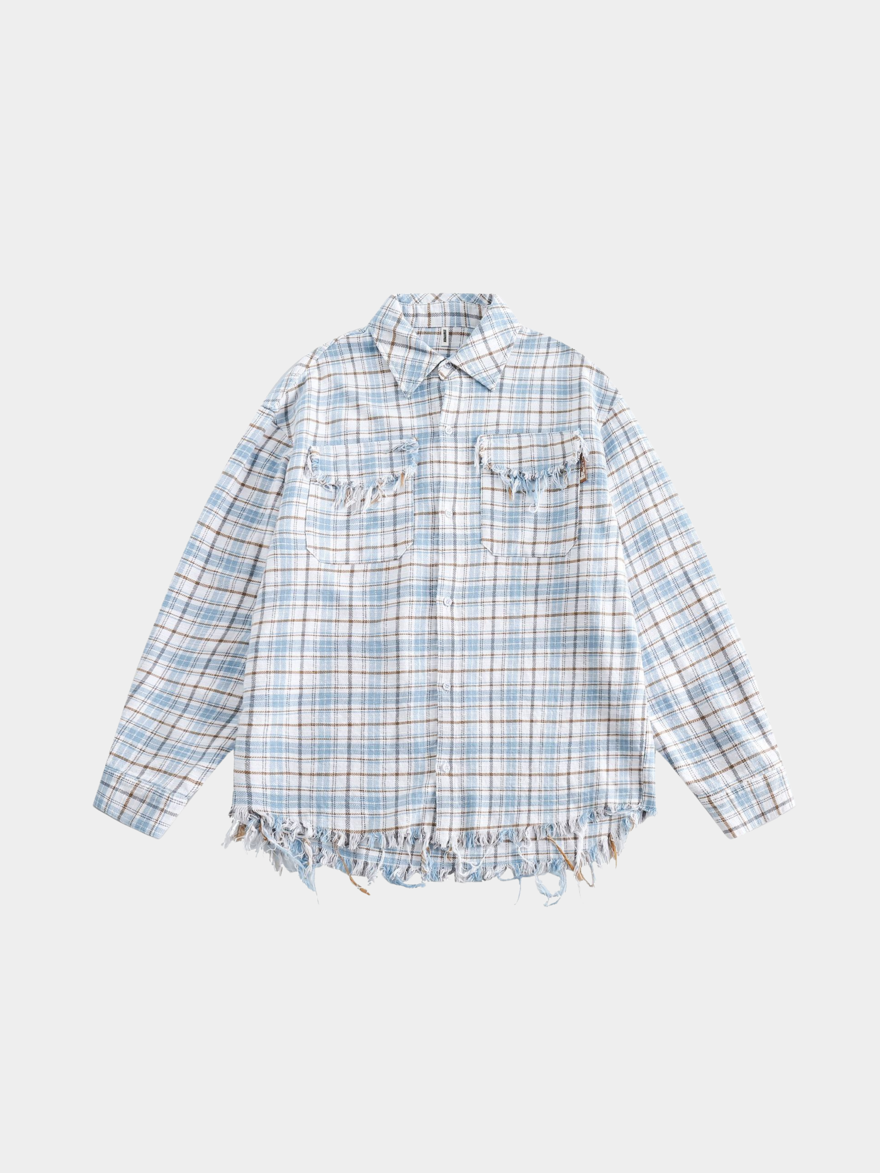 Blazetop - Women's Frayed Hem Plaid Long Sleeve Shirt