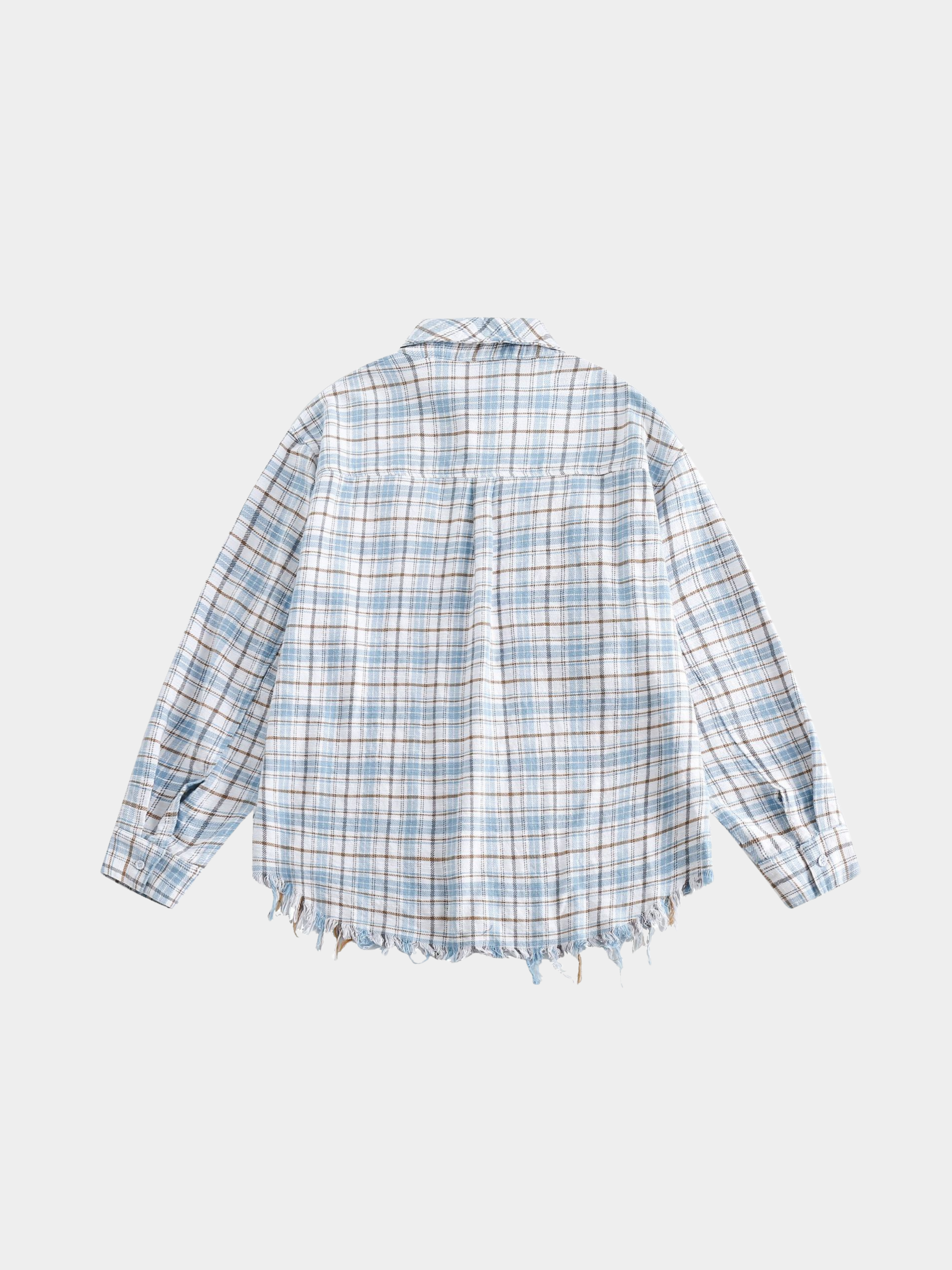 Blazetop - Women's Frayed Hem Plaid Long Sleeve Shirt
