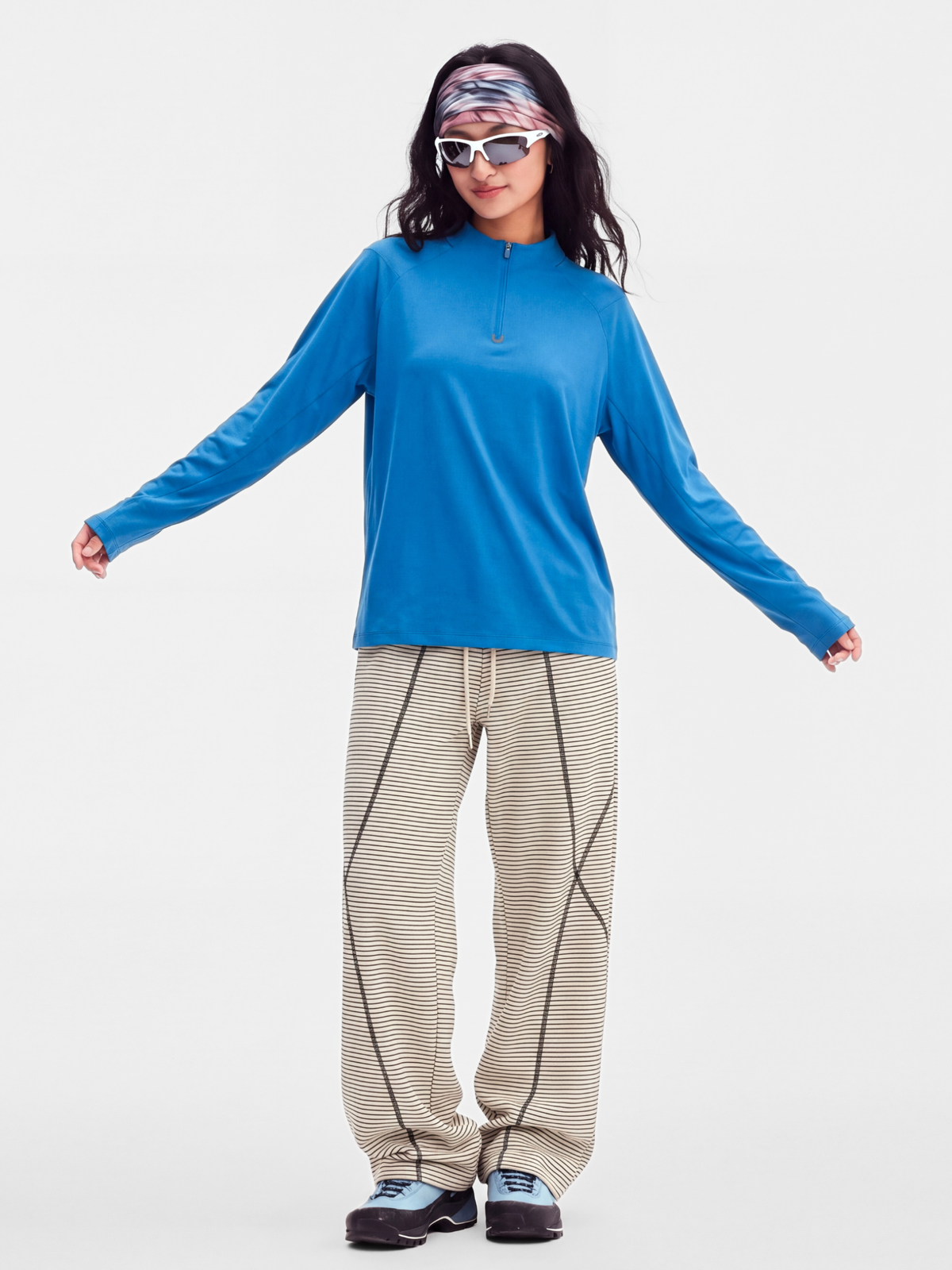 PaleLine - Women's Striped Wide-Leg Drawstring Pants