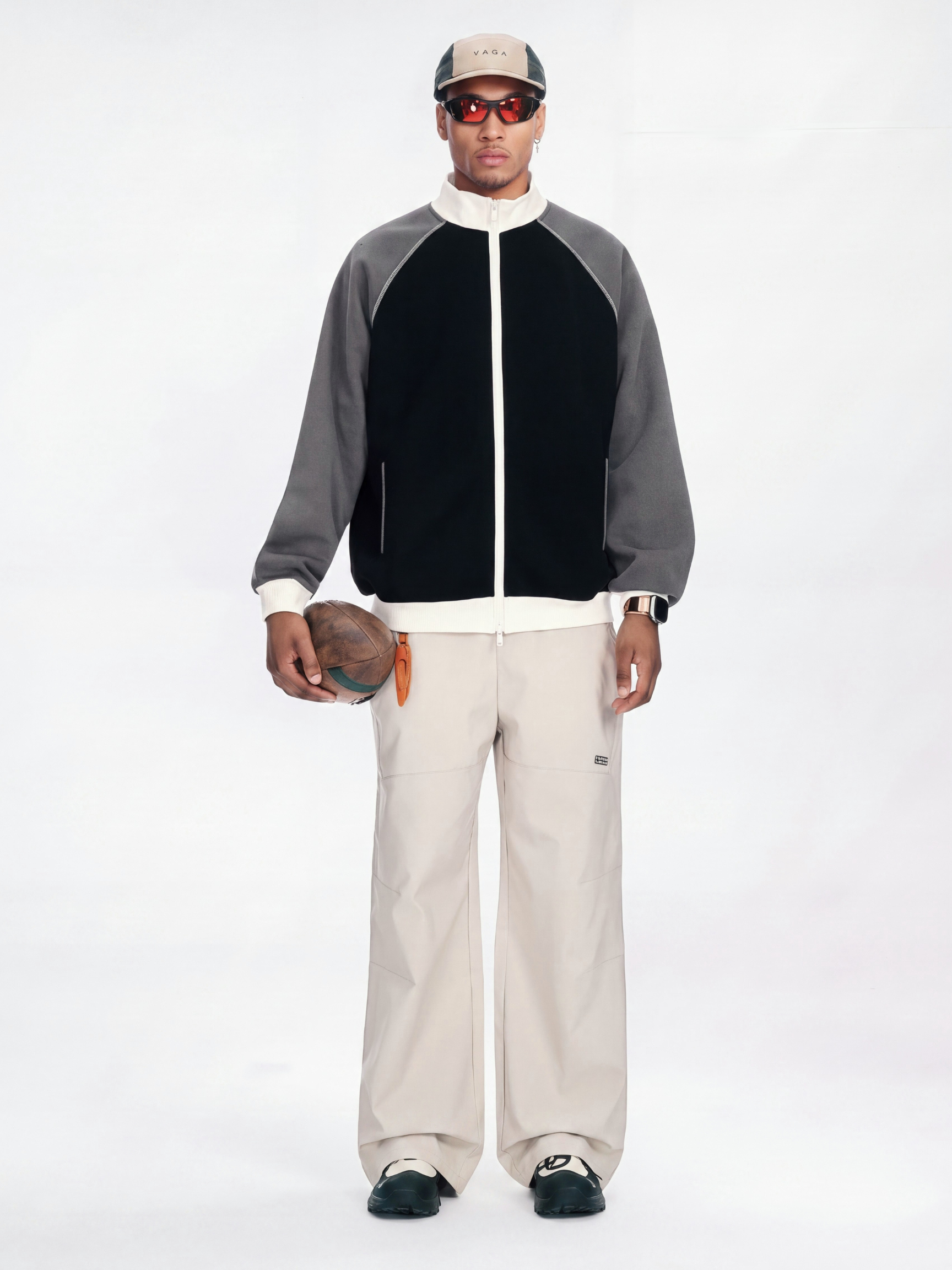 EdgeDrift - Unisex Color-Block Raglan Stand Collar Zip Jacket