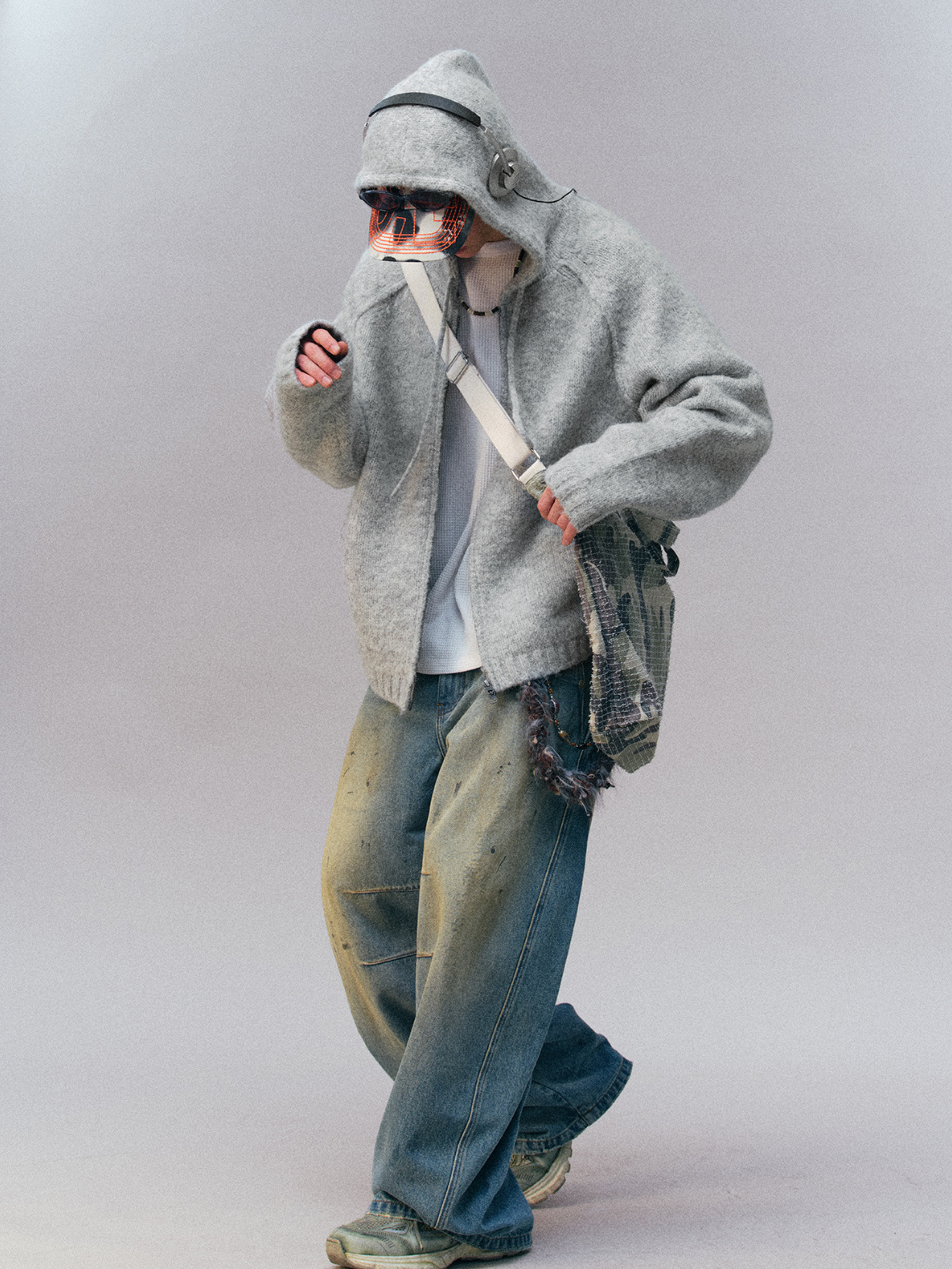 Ravensoul - Unisex Loose-Fit Zip-Up Hooded Knit Sweater