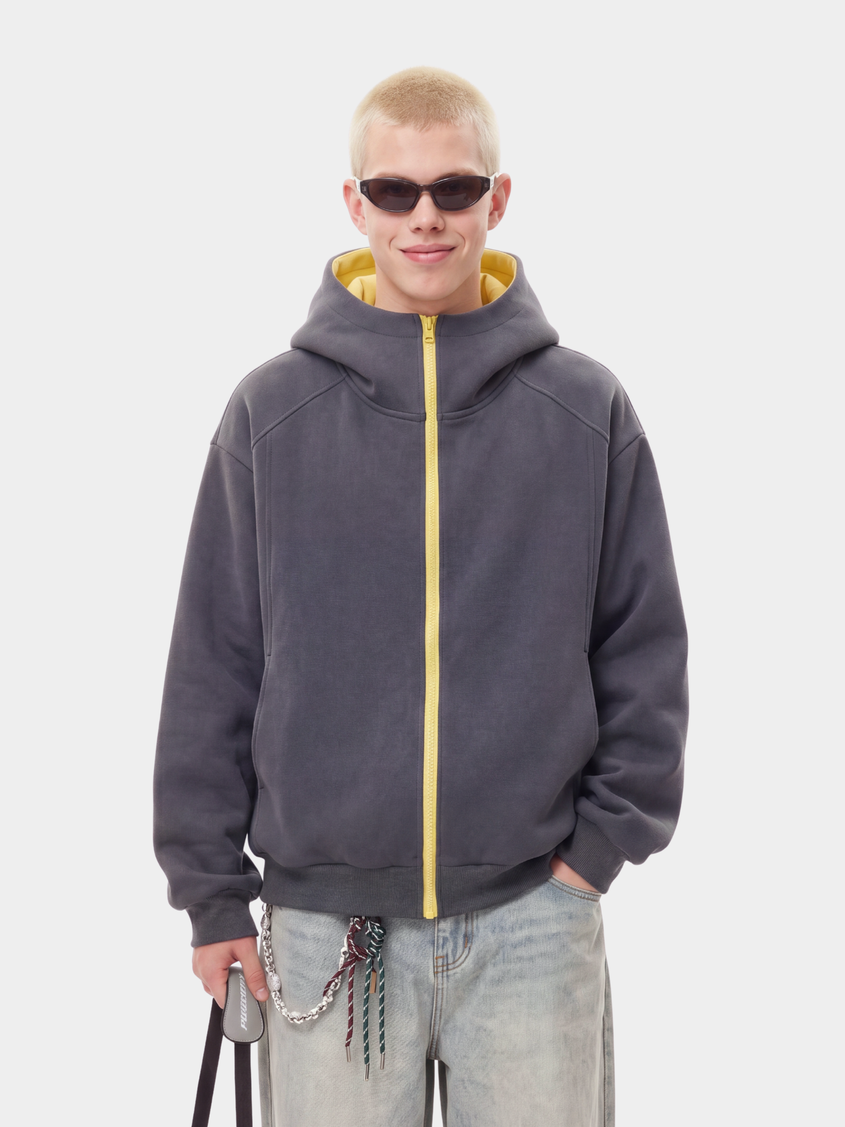 NeckVeil - Men's Contrast Color High Neck Zip-Up Jacket