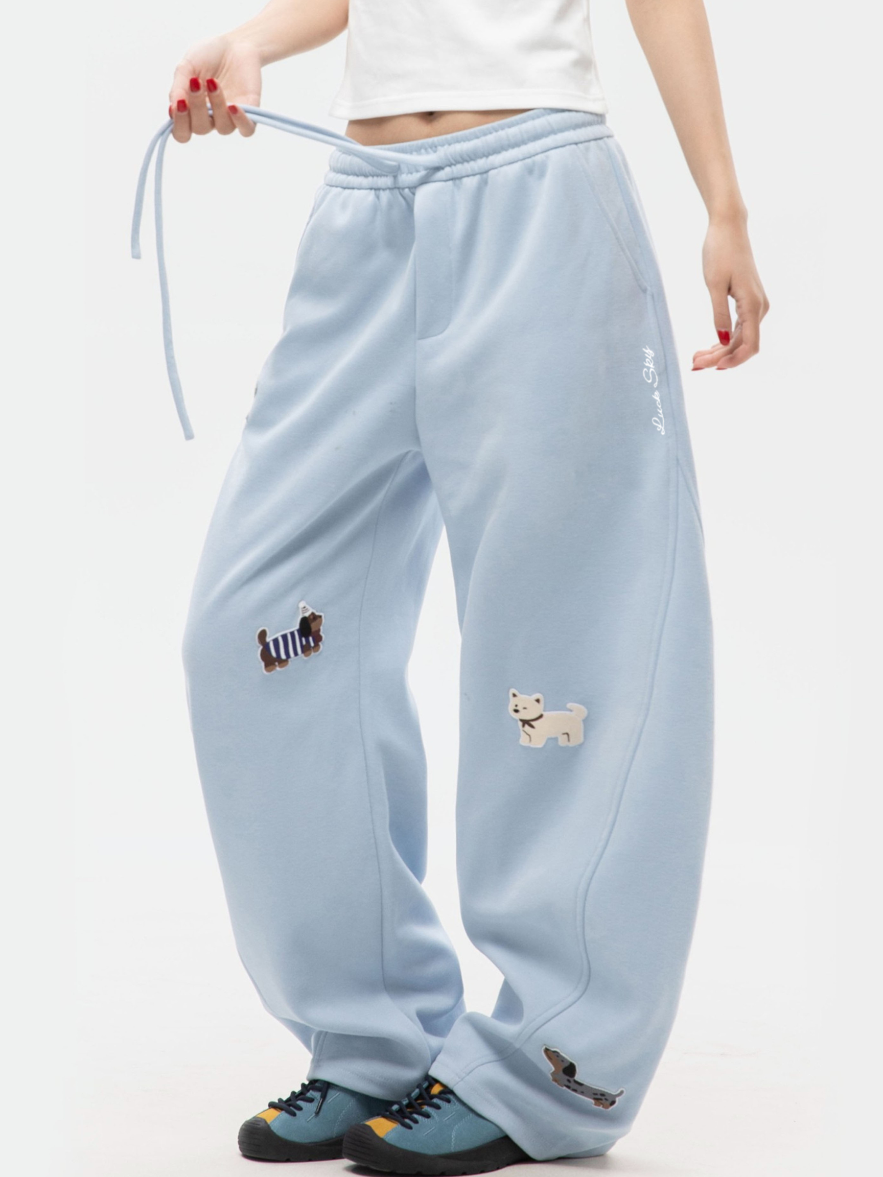 FrostView - Women's Dachshund Patch Embroidery Straight Leg Pants