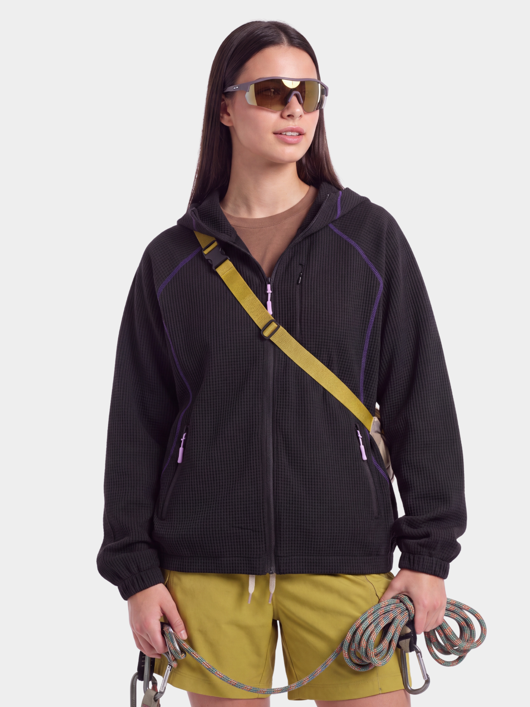 SplitVeil - Unisex Waffle Texture Contrast Stitch Zip-Up Jacket