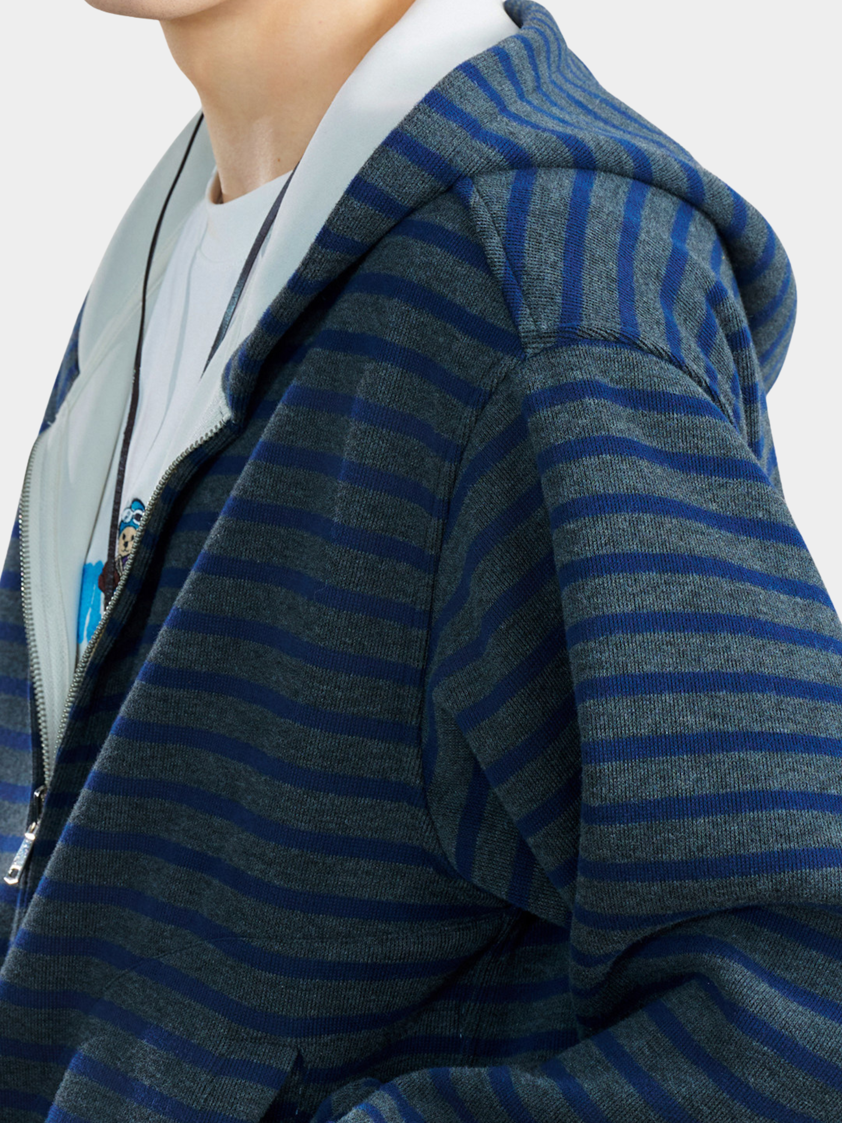 Ashrise - Unisex Striped Color-Block Hooded Zip-Up Sweatshirt