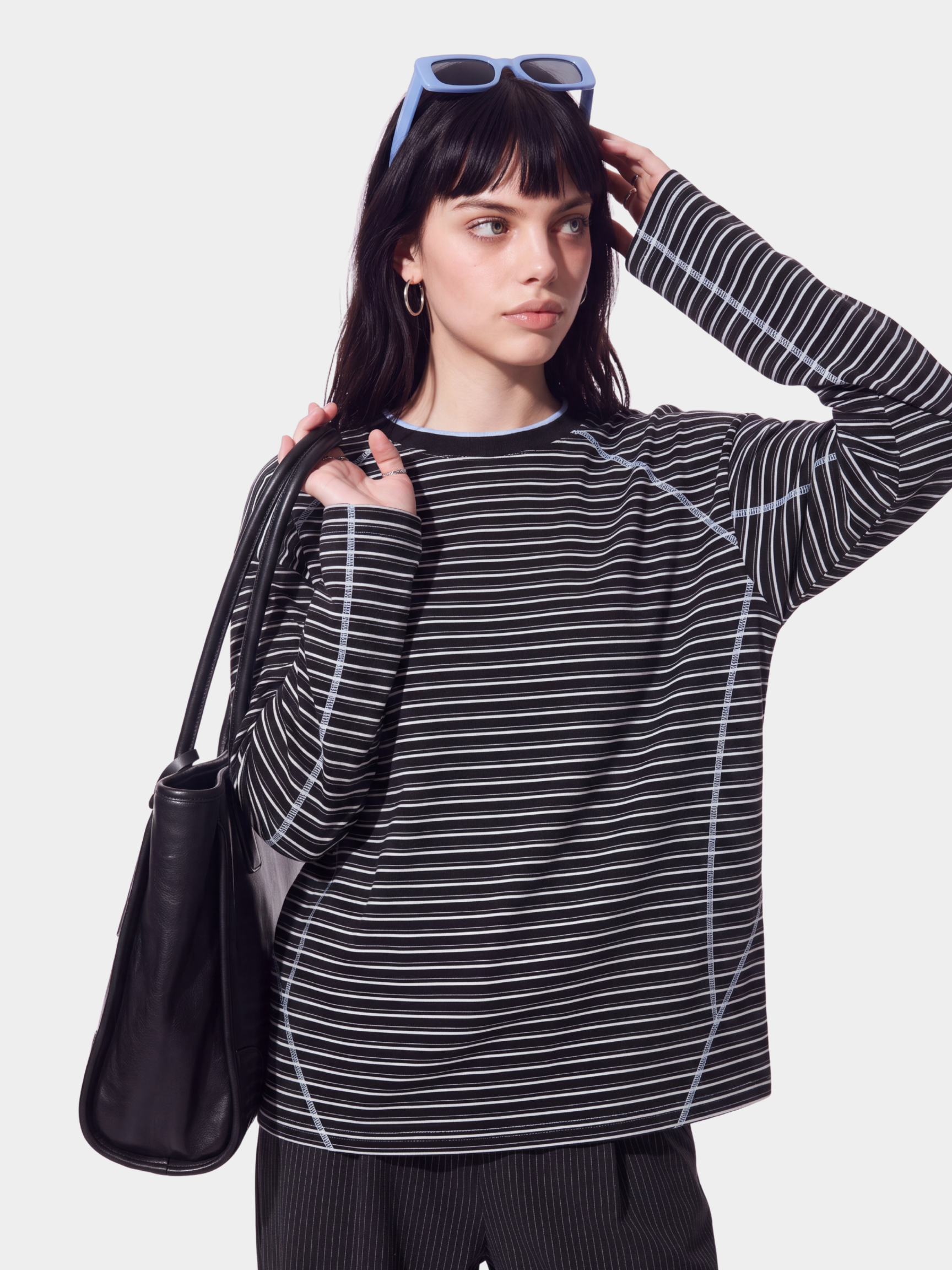 DualDrift - Color-Block Striped Crew Neck T-Shirt