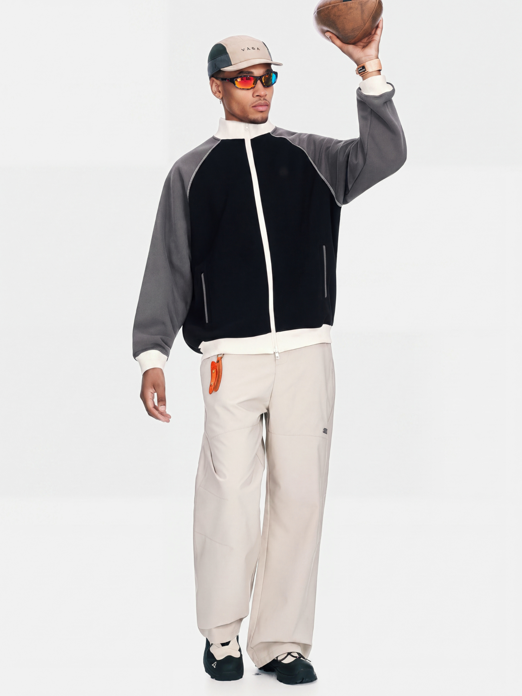 EdgeDrift - Unisex Color-Block Raglan Stand Collar Zip Jacket