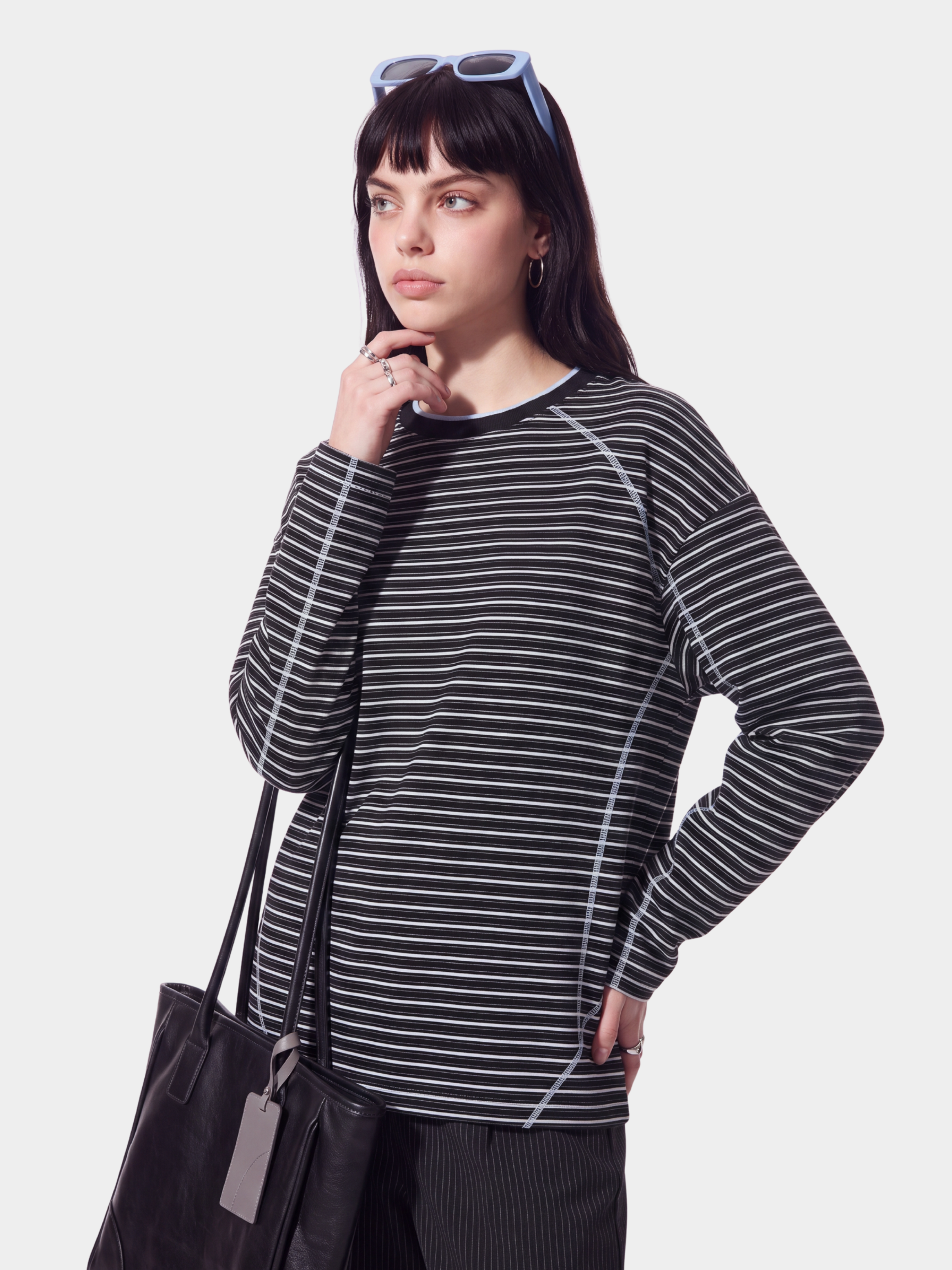 DualDrift - Color-Block Striped Crew Neck T-Shirt