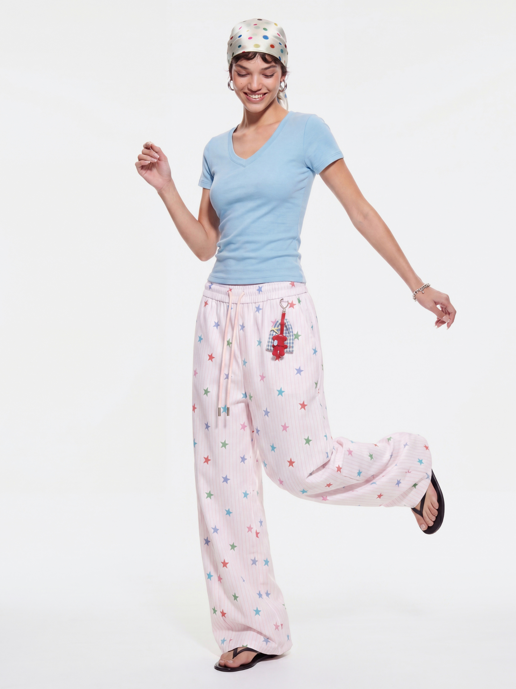 Stitch - Women's Colorful Star Stripe Wide-Leg Pants