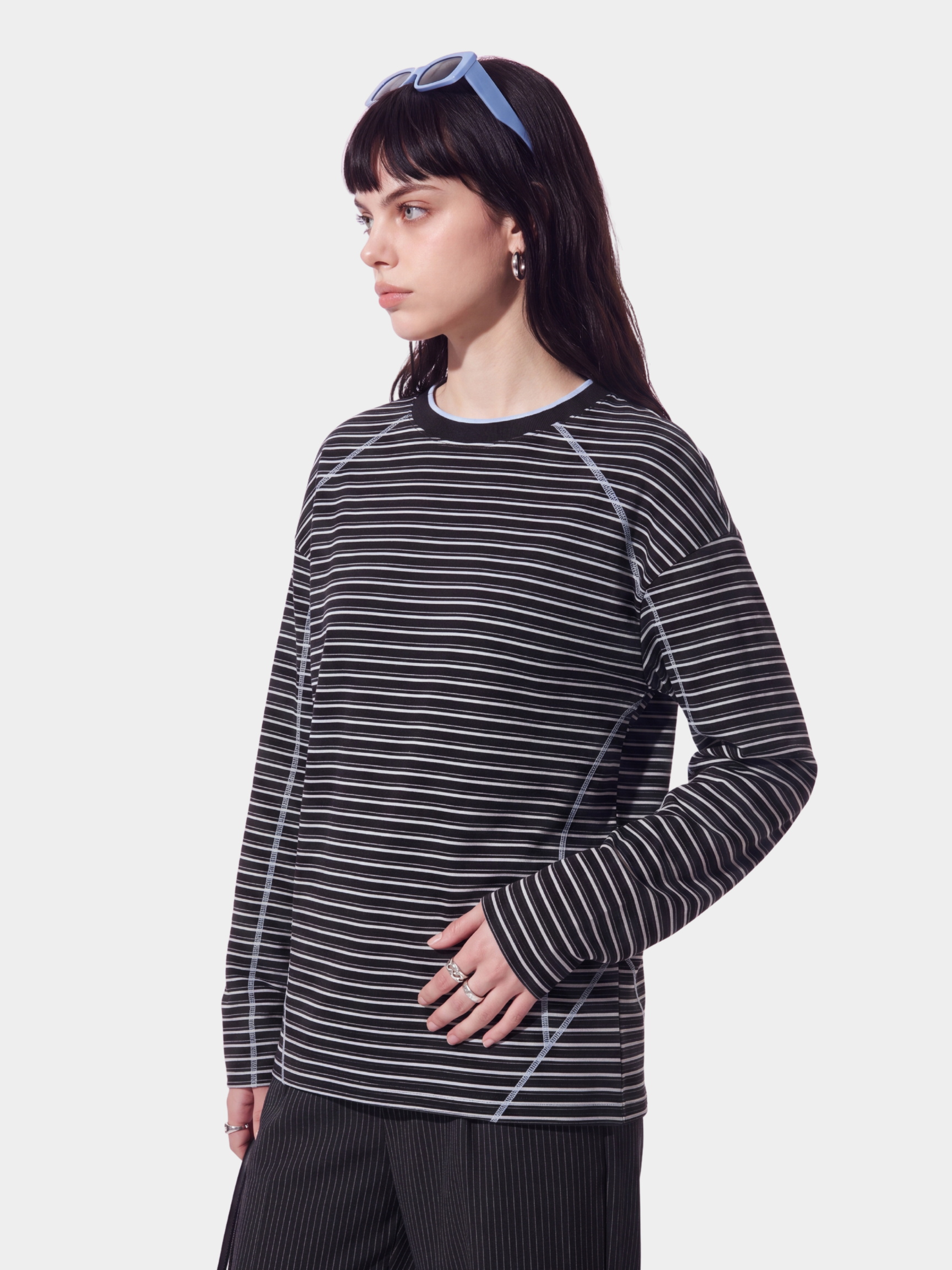 DualDrift - Color-Block Striped Crew Neck T-Shirt