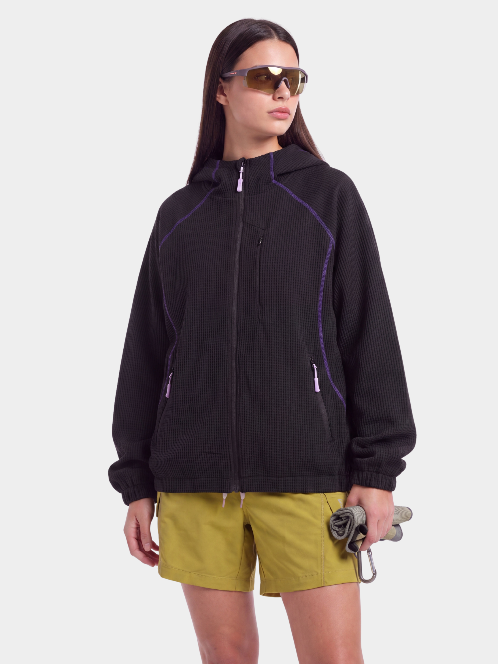 SplitVeil - Unisex Waffle Texture Contrast Stitch Zip-Up Jacket
