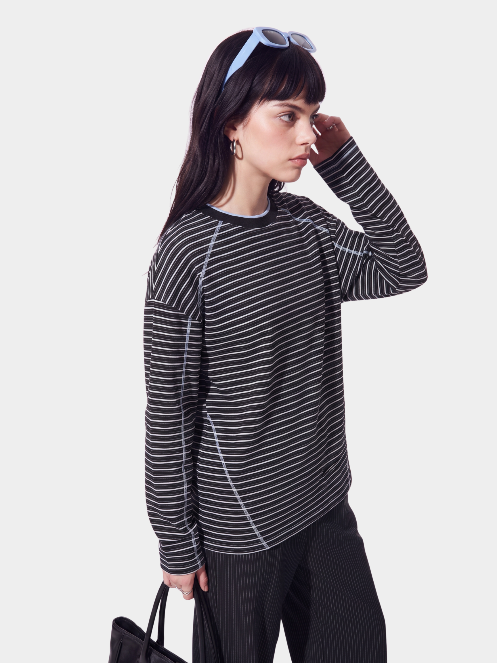 DualDrift - Color-Block Striped Crew Neck T-Shirt