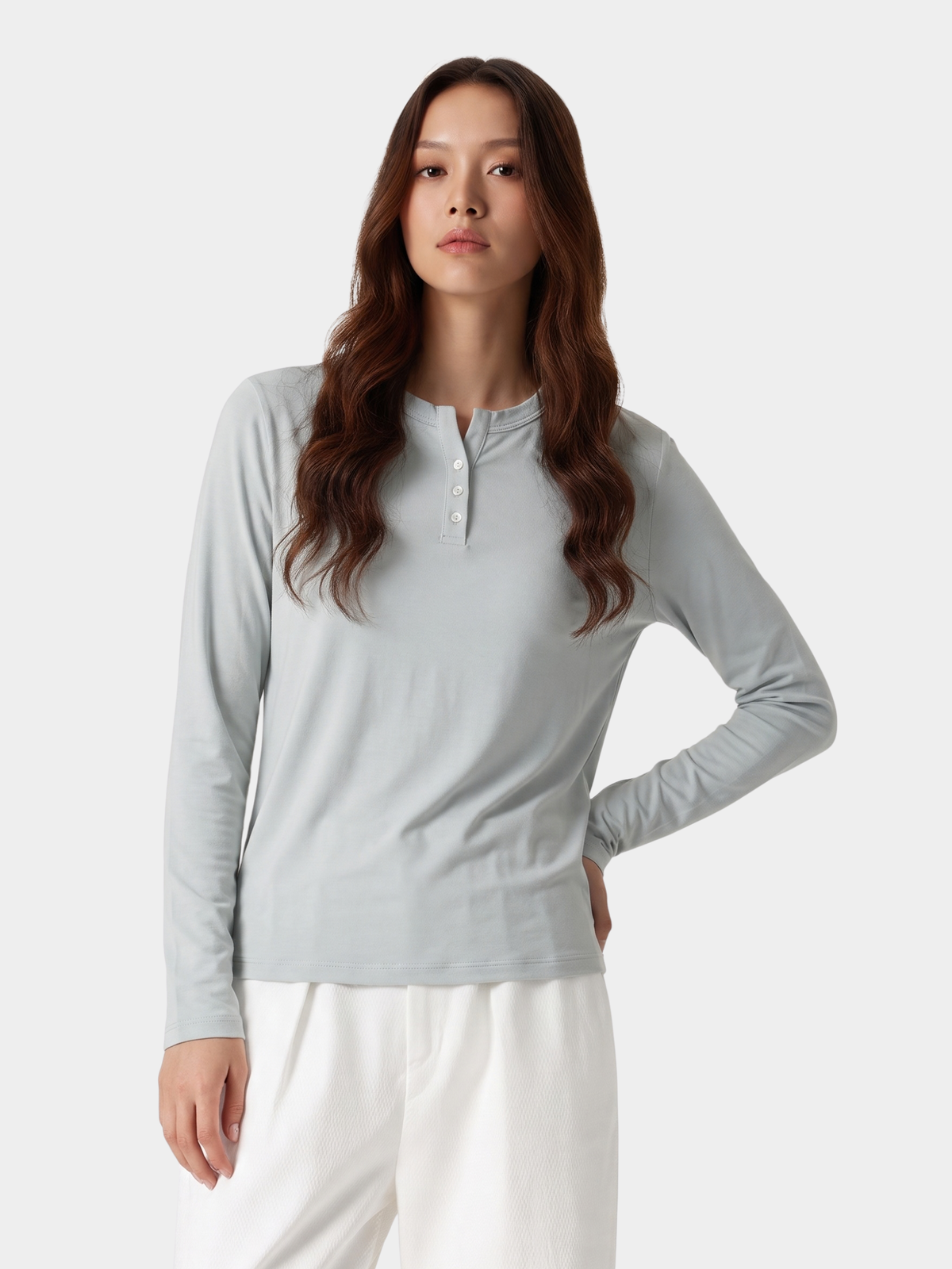 Ashford - Women's Lightweight Henley Neck Slim-Fit Long Sleeve