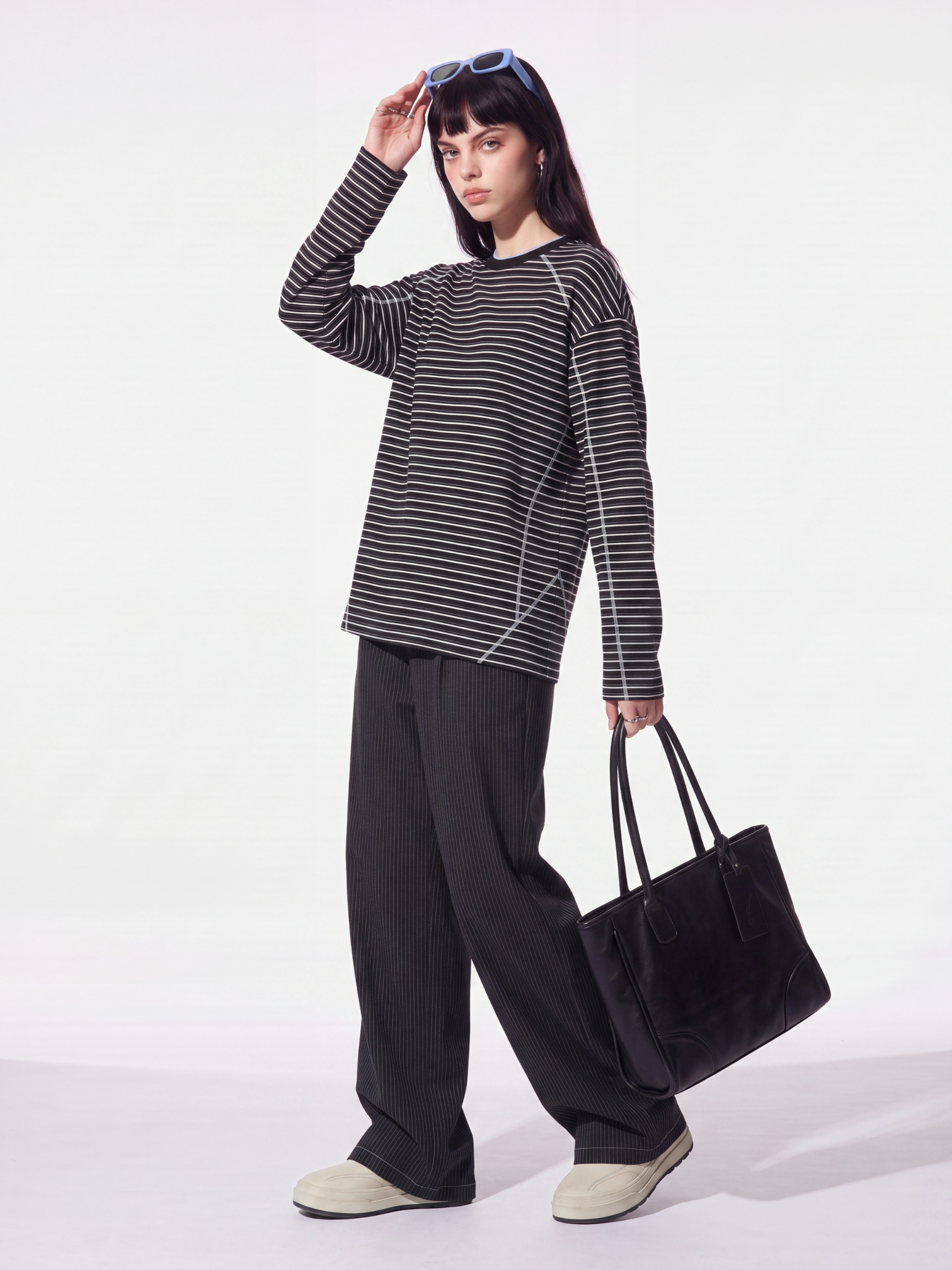 DualDrift - Color-Block Striped Crew Neck T-Shirt