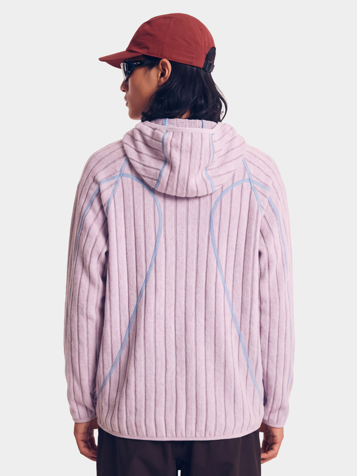 FlipHush - Textured Contrast-Stripe Hooded T-Shirt