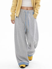 Aldertrek - Unisex Plaid-Panel Baggy Straight-Leg Sweatpants