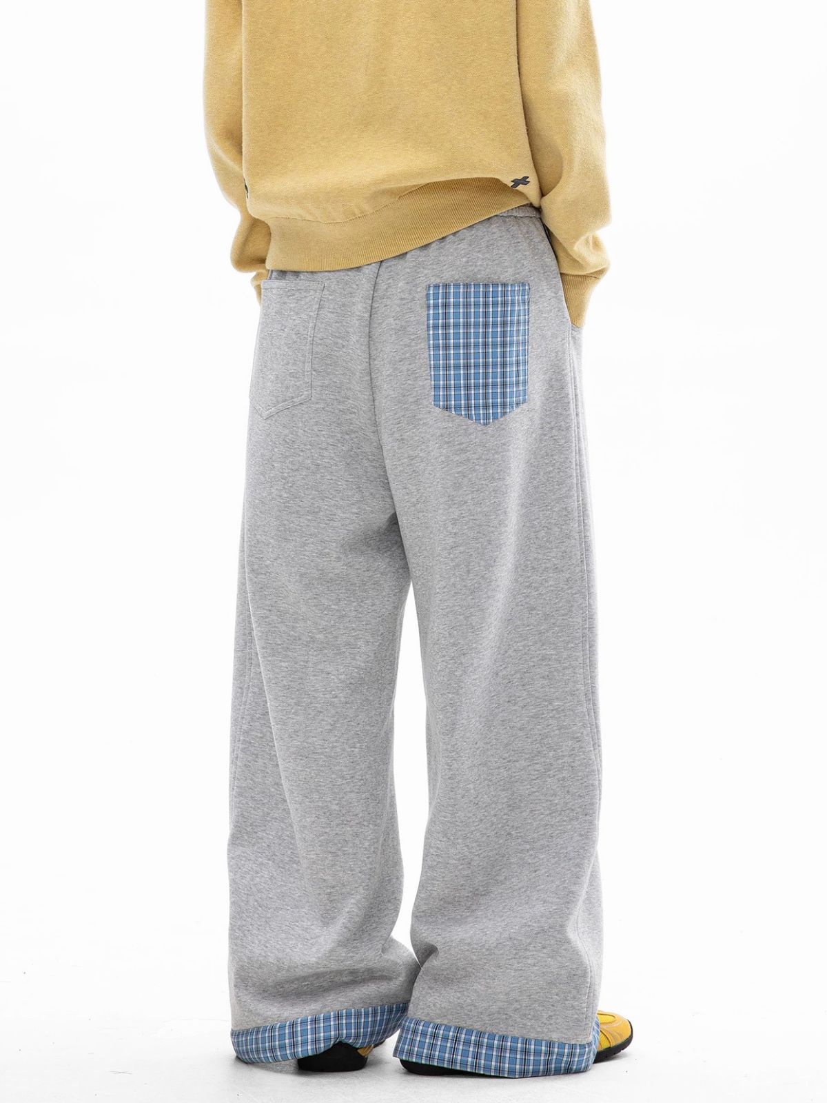 Aldertrek - Unisex Plaid-Panel Baggy Straight-Leg Sweatpants