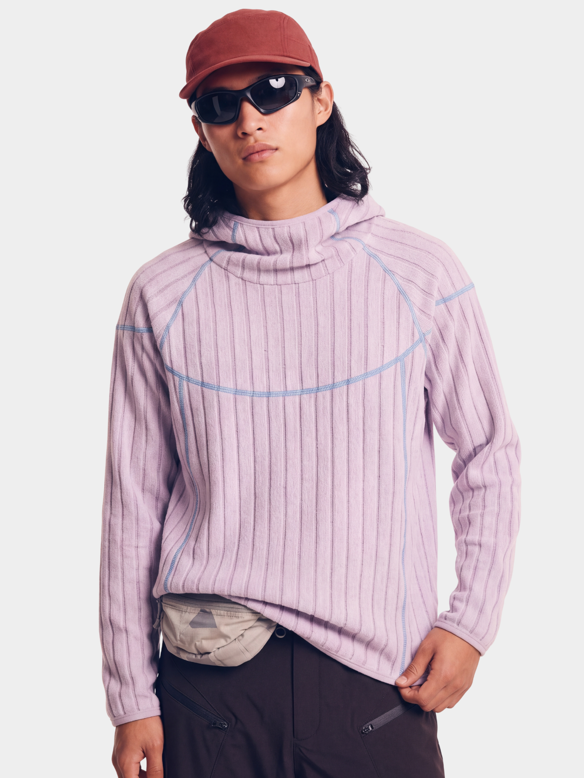 FlipHush - Textured Contrast-Stripe Hooded T-Shirt