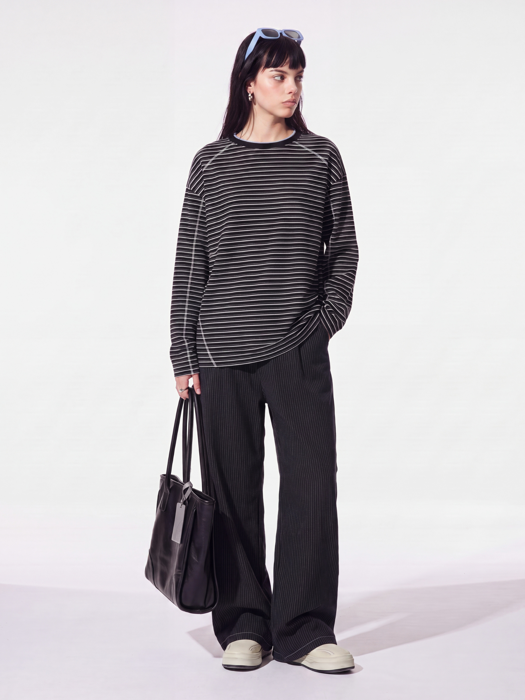 DualDrift - Color-Block Striped Crew Neck T-Shirt
