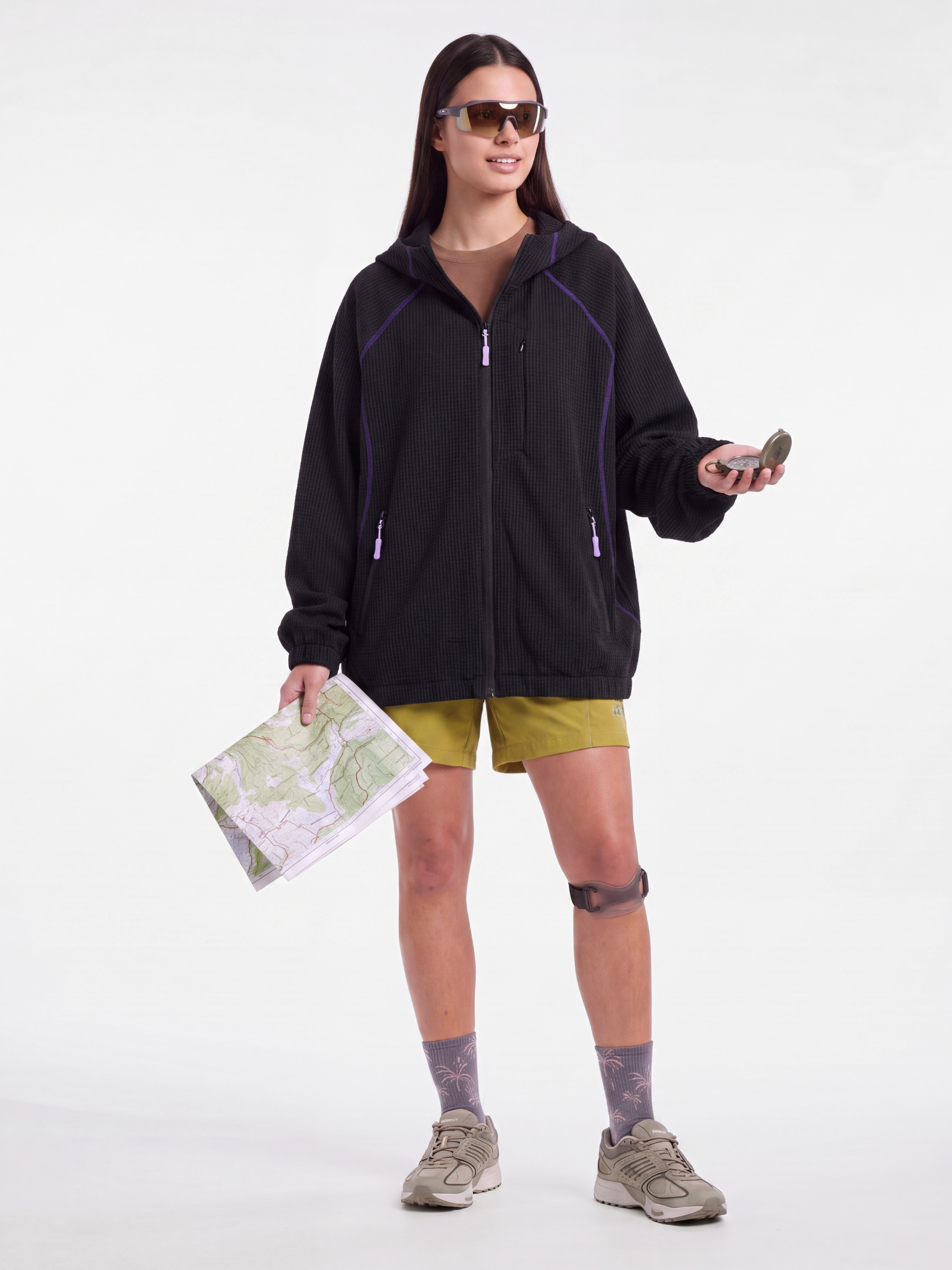 SplitVeil - Unisex Waffle Texture Contrast Stitch Zip-Up Jacket