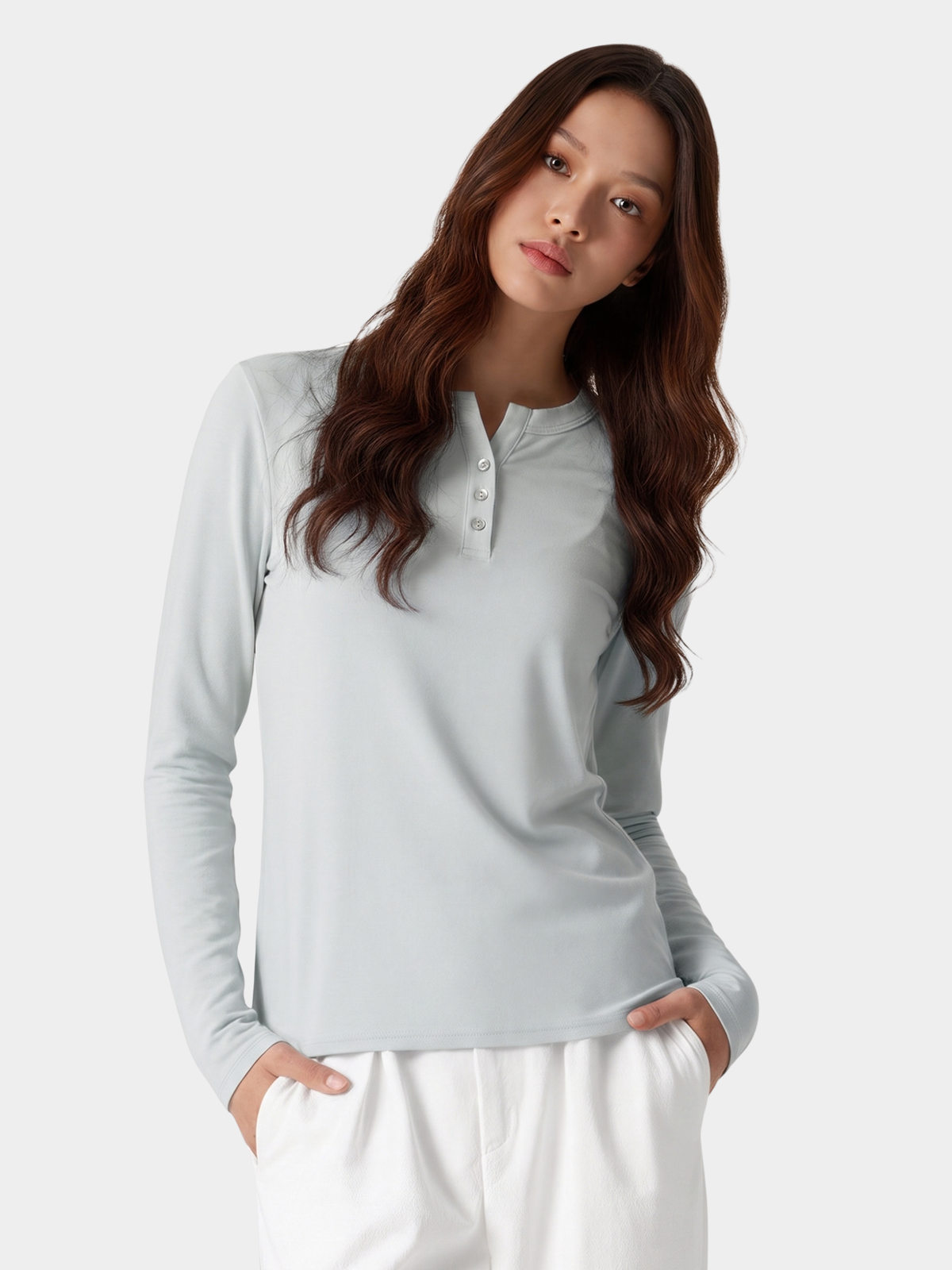 Ashford - Women's Lightweight Henley Neck Slim-Fit Long Sleeve