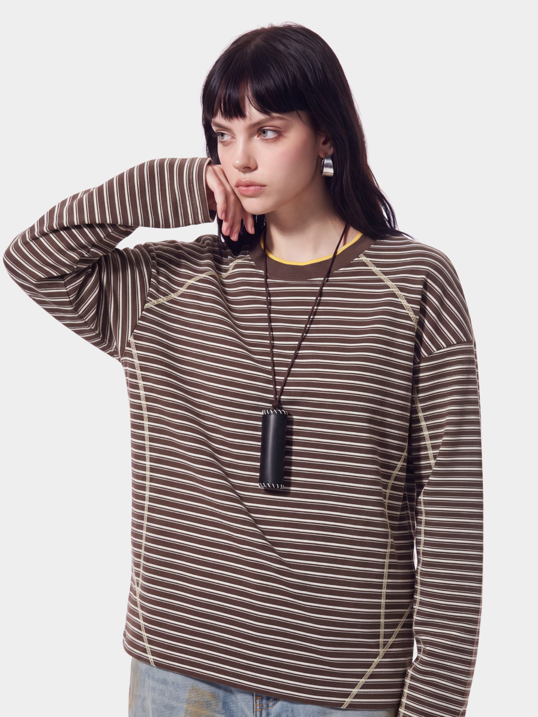 DualDrift - Color-Block Striped Crew Neck T-Shirt