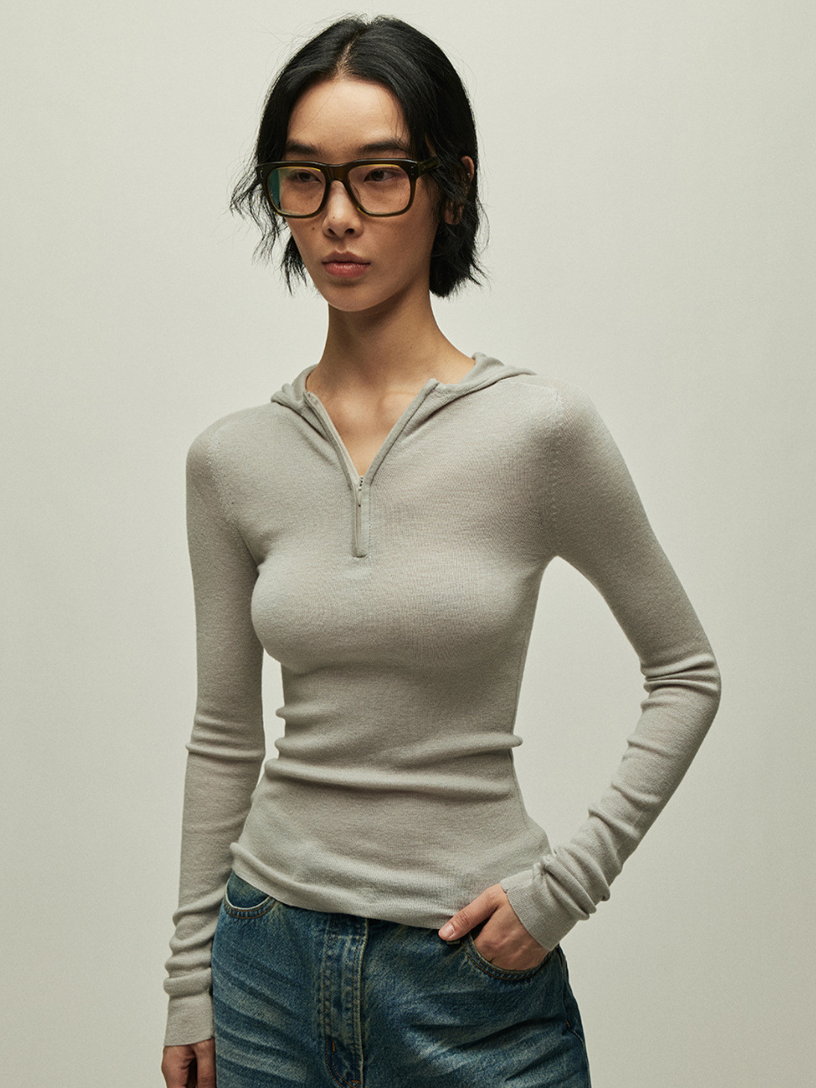 Ashwatch - Women's Stretch Fit Wool Blend Half-Zip Hoodie