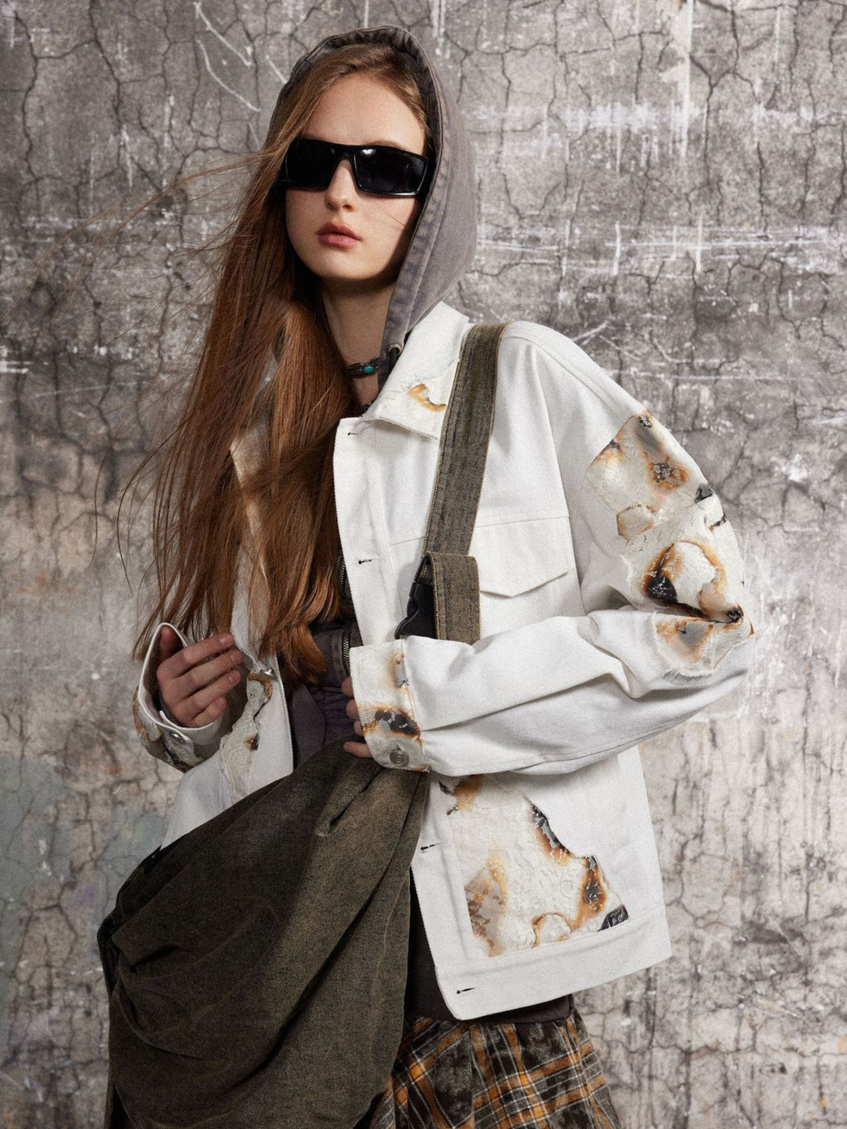 Blazeview - Women's Flame Lace Patchwork Denim Jacket