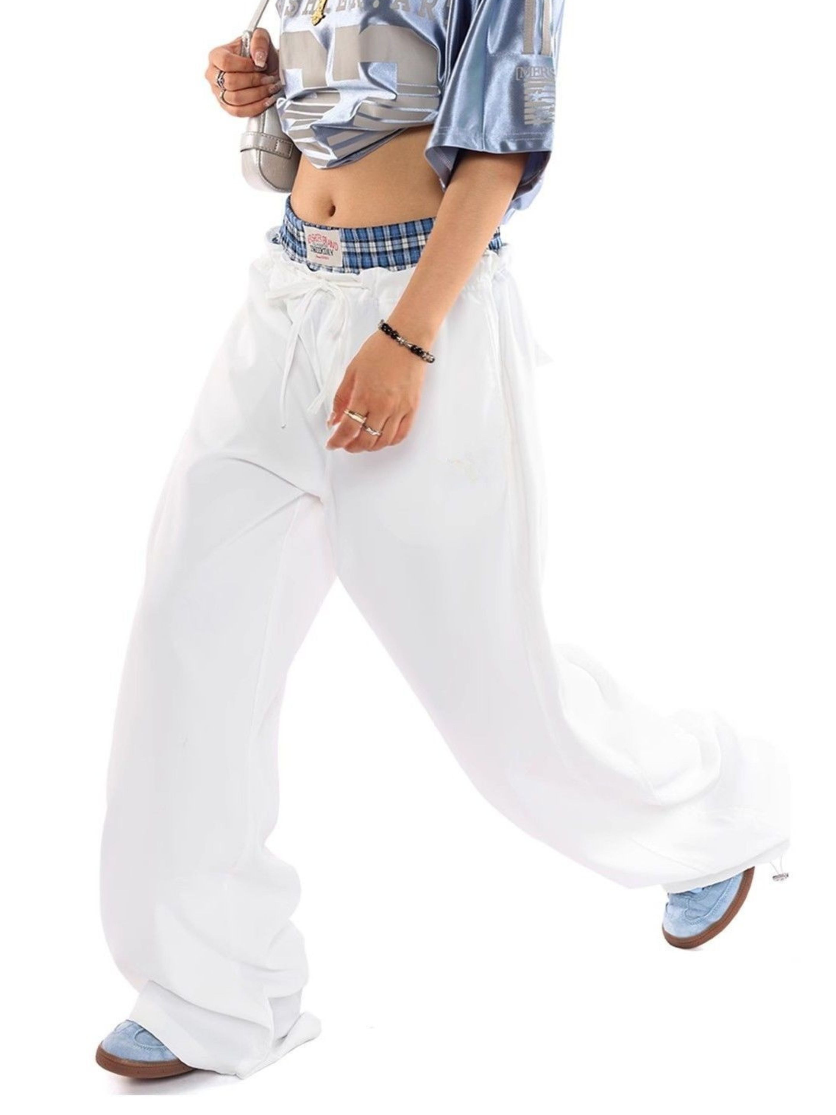StoneTote - Women's Color-Block Checkered Drawstring Work Pants