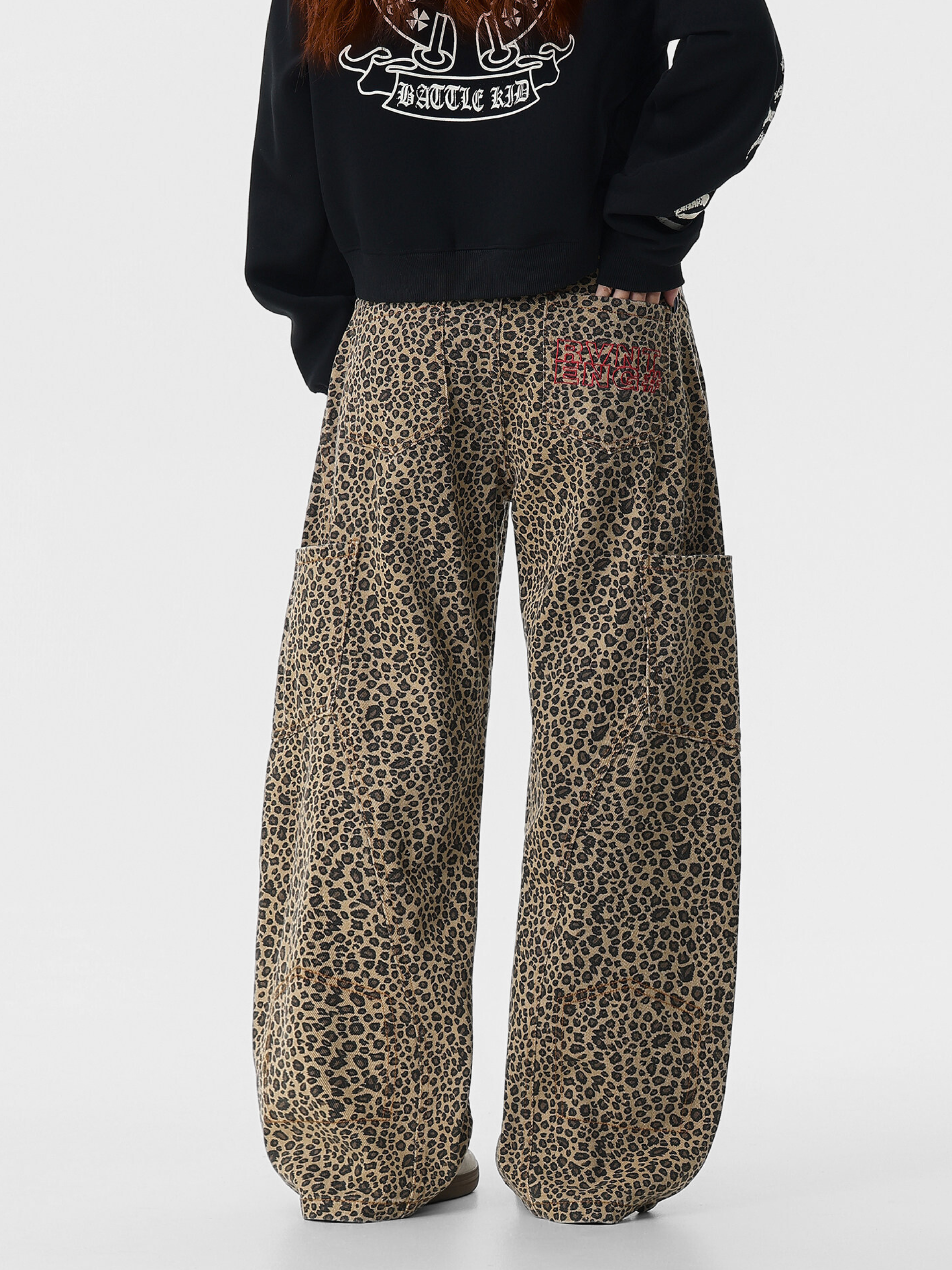 FoxCrate - Unisex Leopard Print Statement Wide-Leg Scimitar Pants