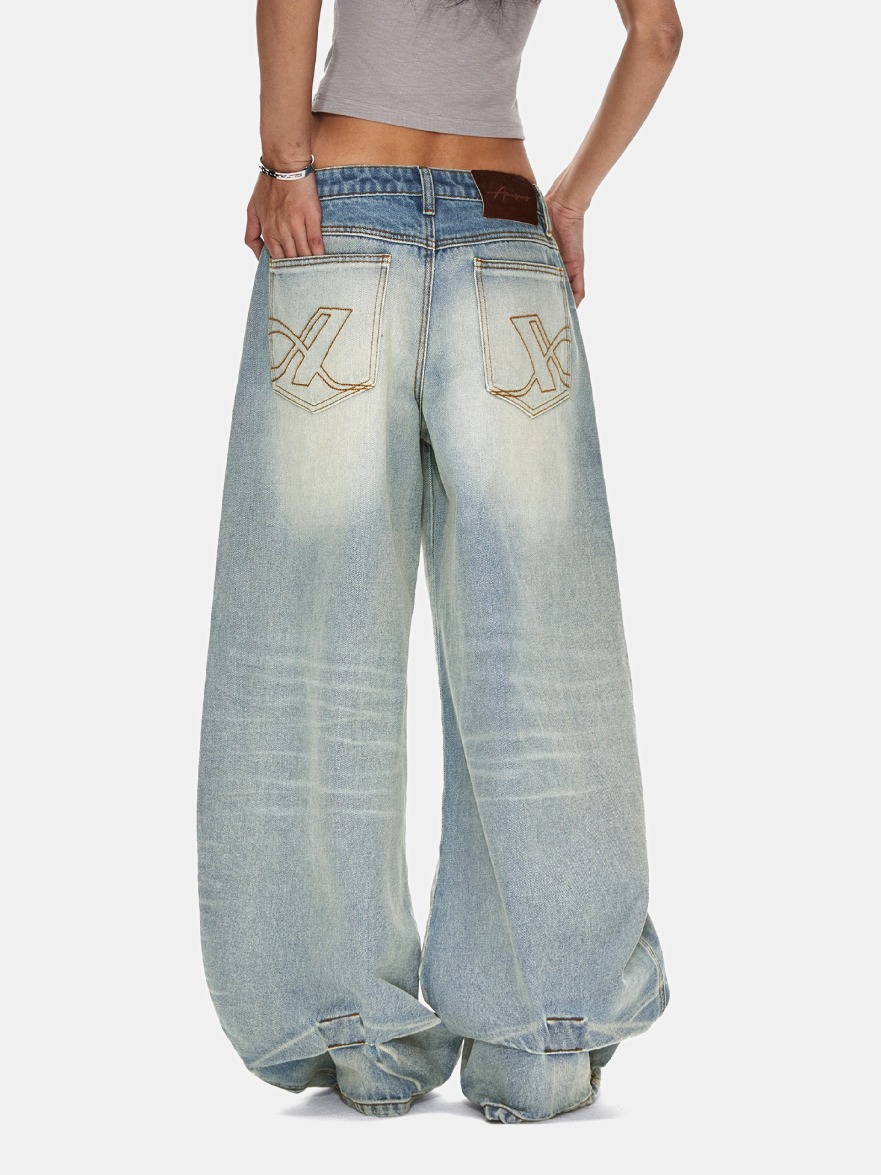 FrostRift - Women's Mid-Low Rise Curved Wide-Leg Denim Jeans