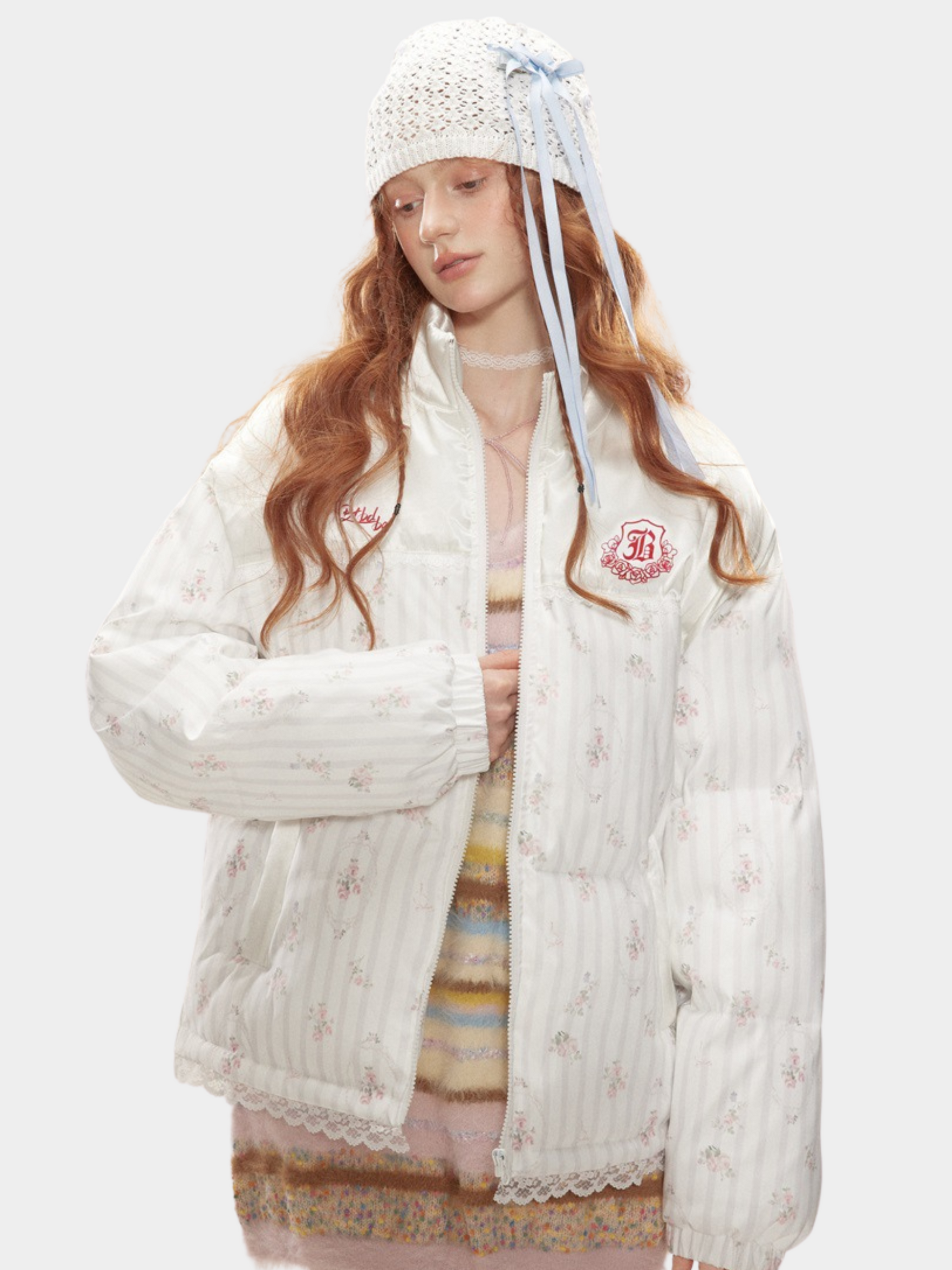 RavenDrop - Women‘s High Collar Lace-Trimmed Padded Jacket GONGGAR SPORTS