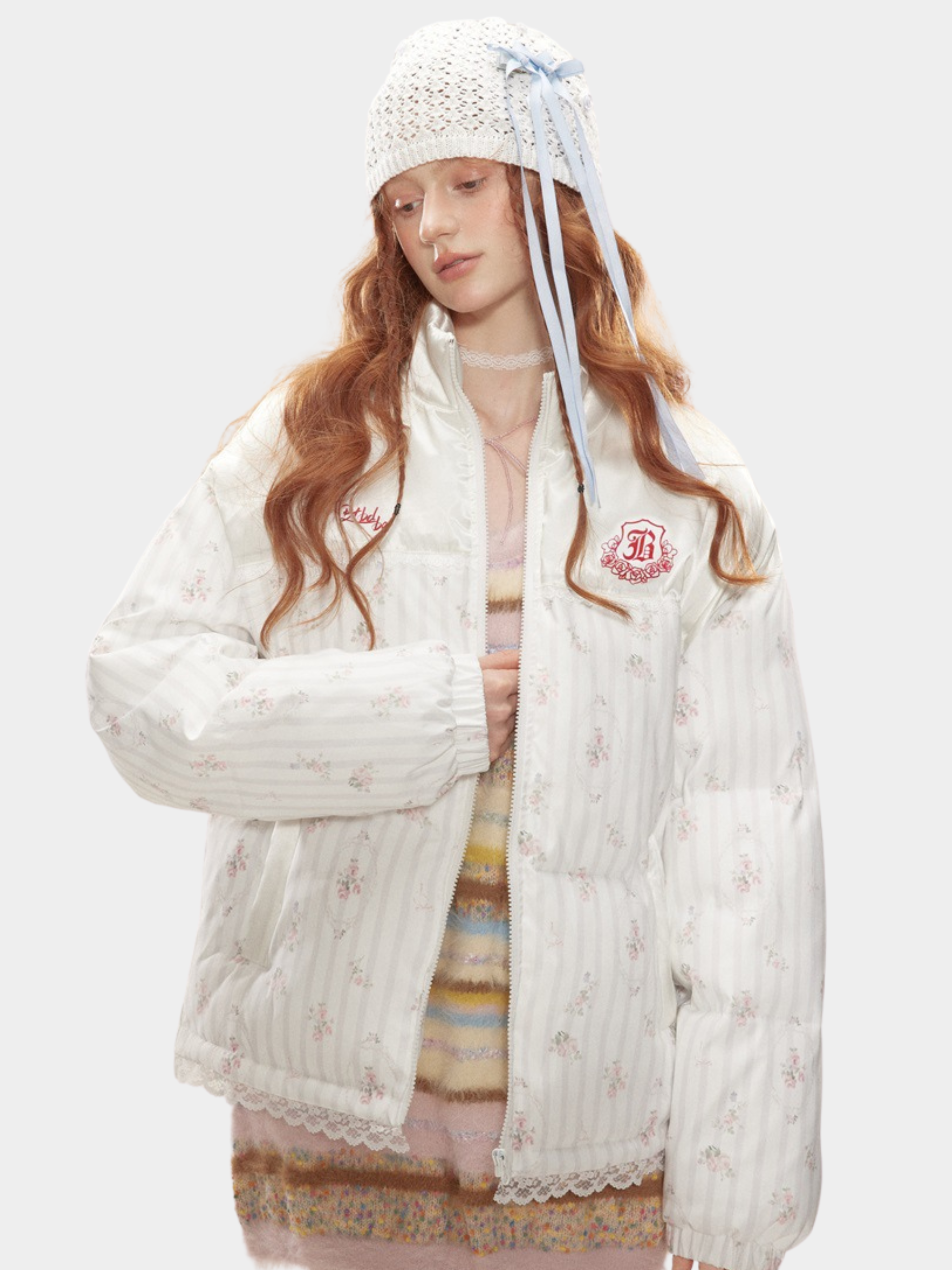 RavenDrop - Women‘s High Collar Lace-Trimmed Padded Jacket GONGGAR SPORTS