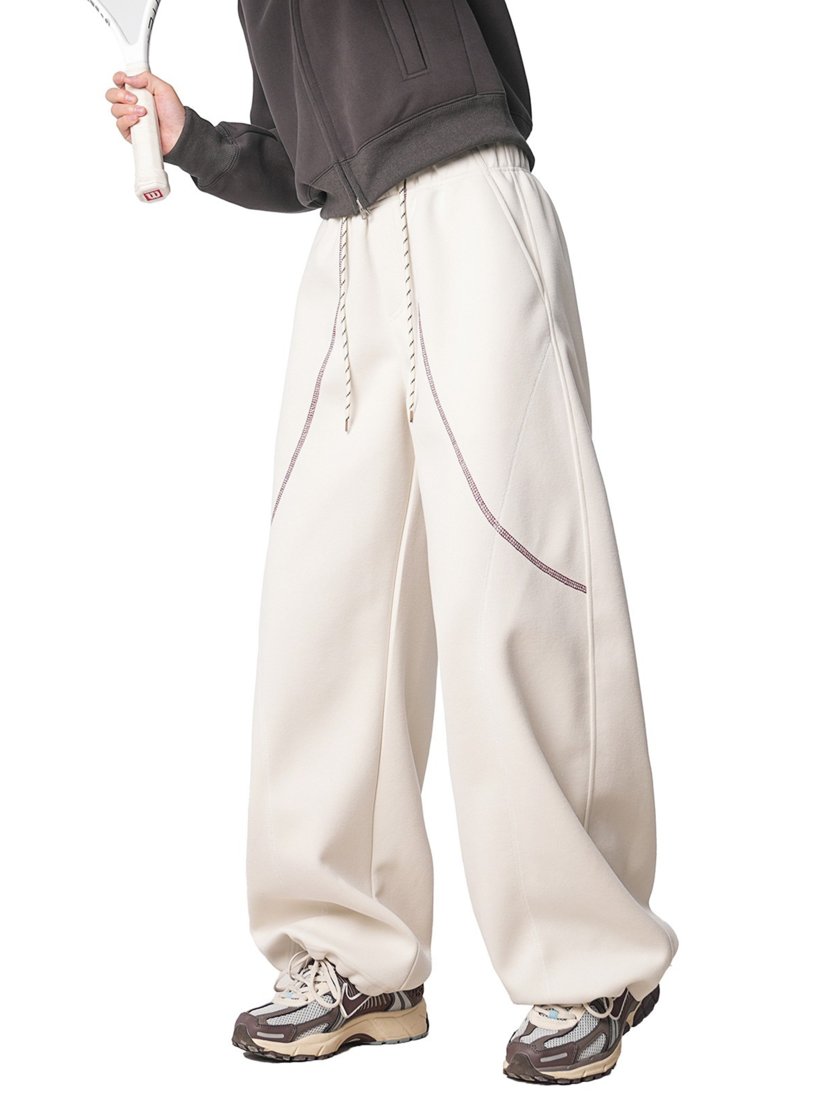 FrostField - Unisex Color-Stitch Contrast Relaxed Straight Sweatpants