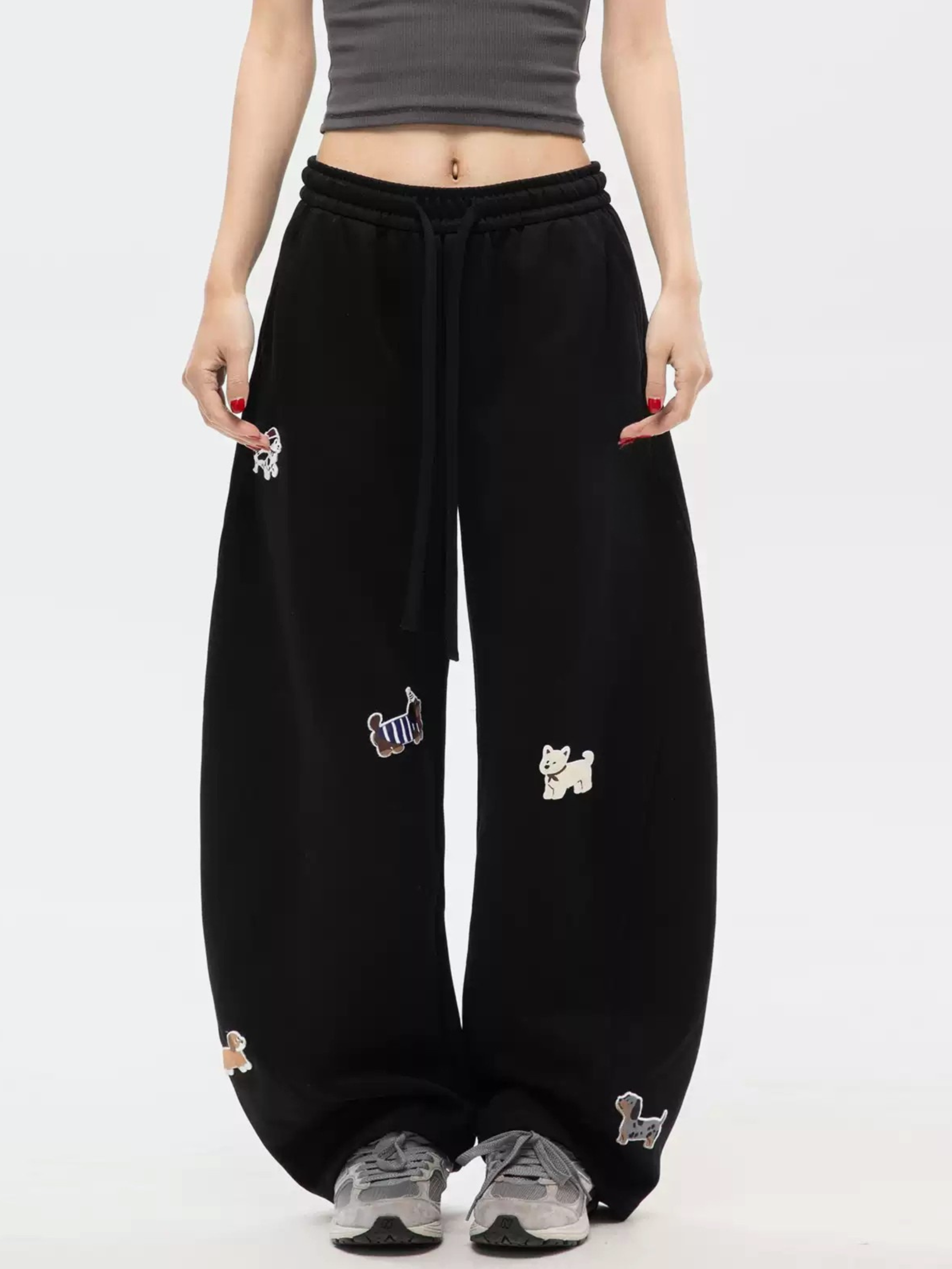FrostView - Women's Dachshund Patch Embroidery Straight Leg Pants