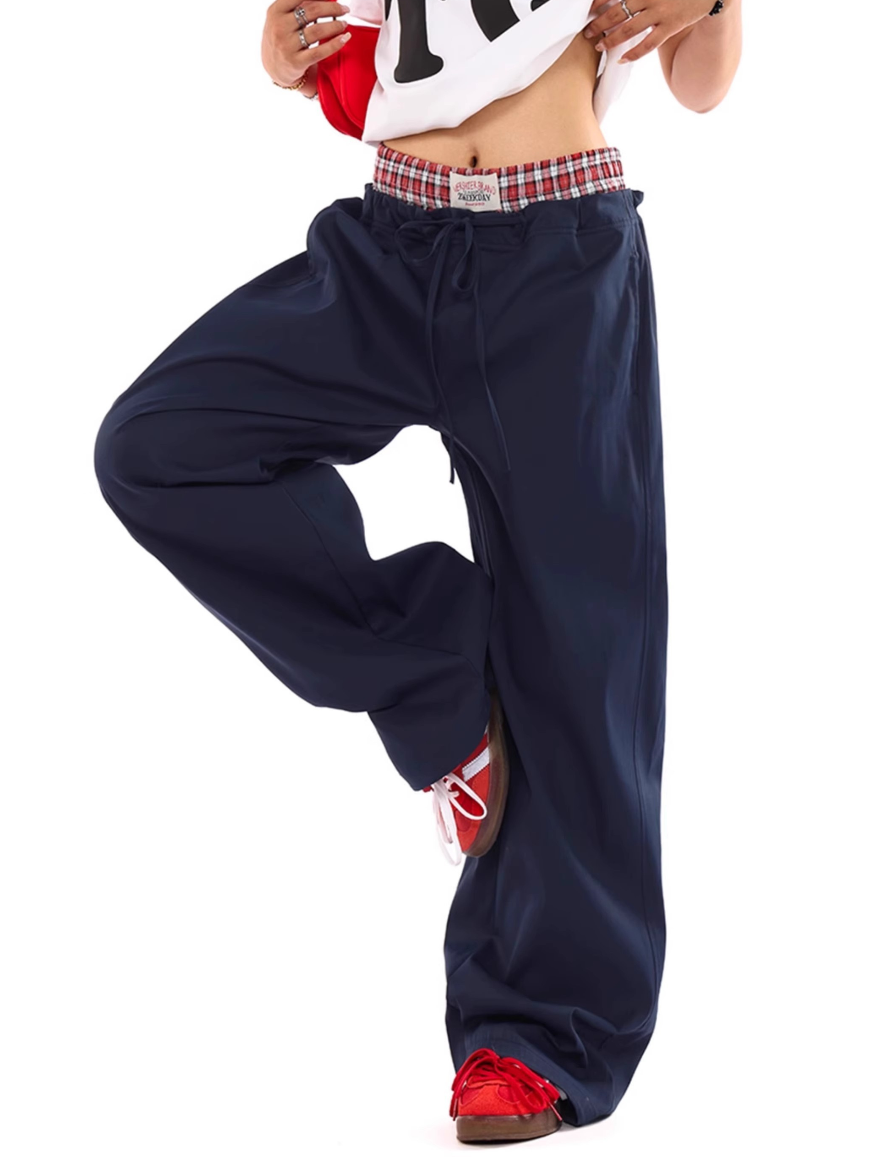 StoneTote - Women's Color-Block Checkered Drawstring Work Pants